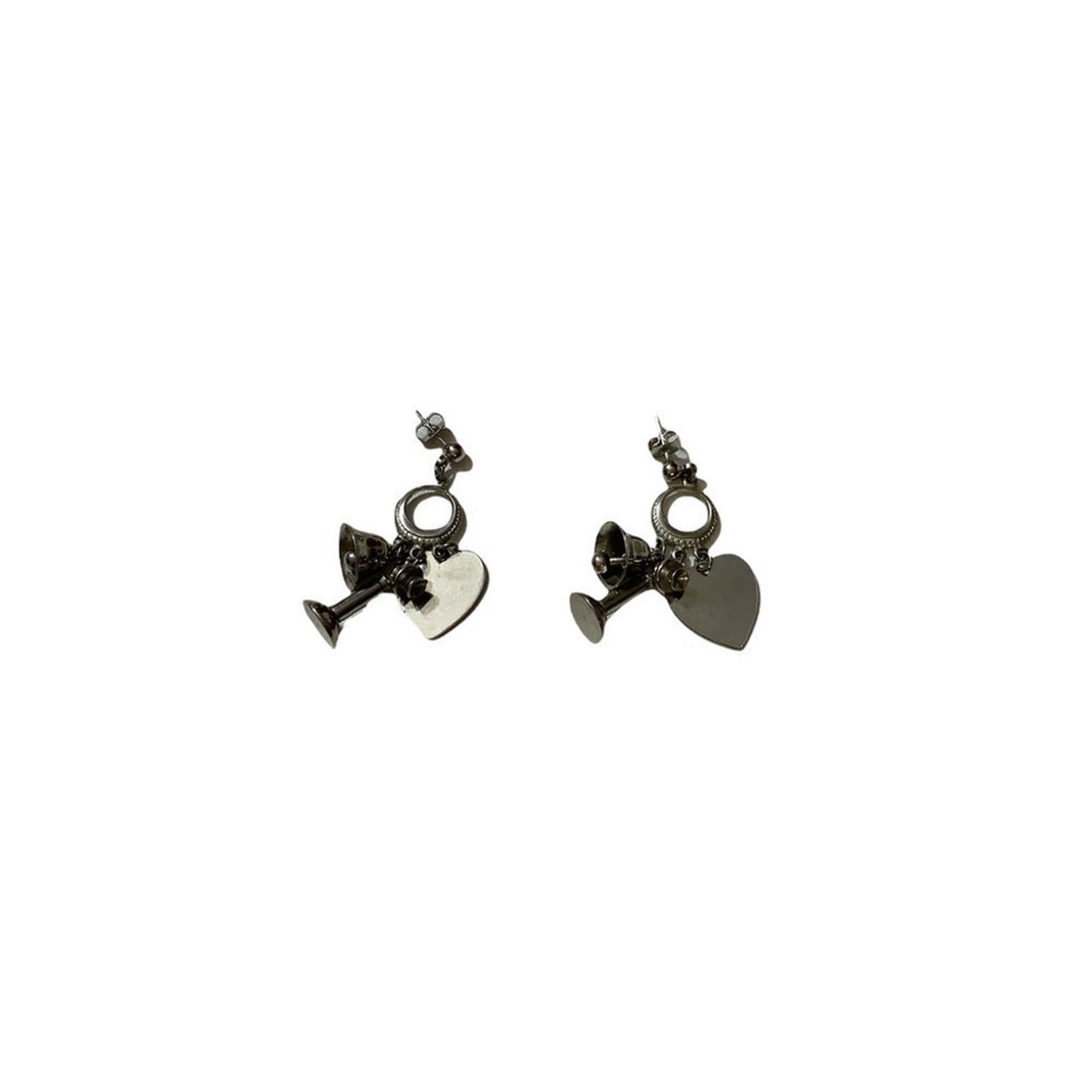 Vintage Romantic Silver Wine Glass Heart Drop Earrings Size ONE SIZE - 3 Thumbnail