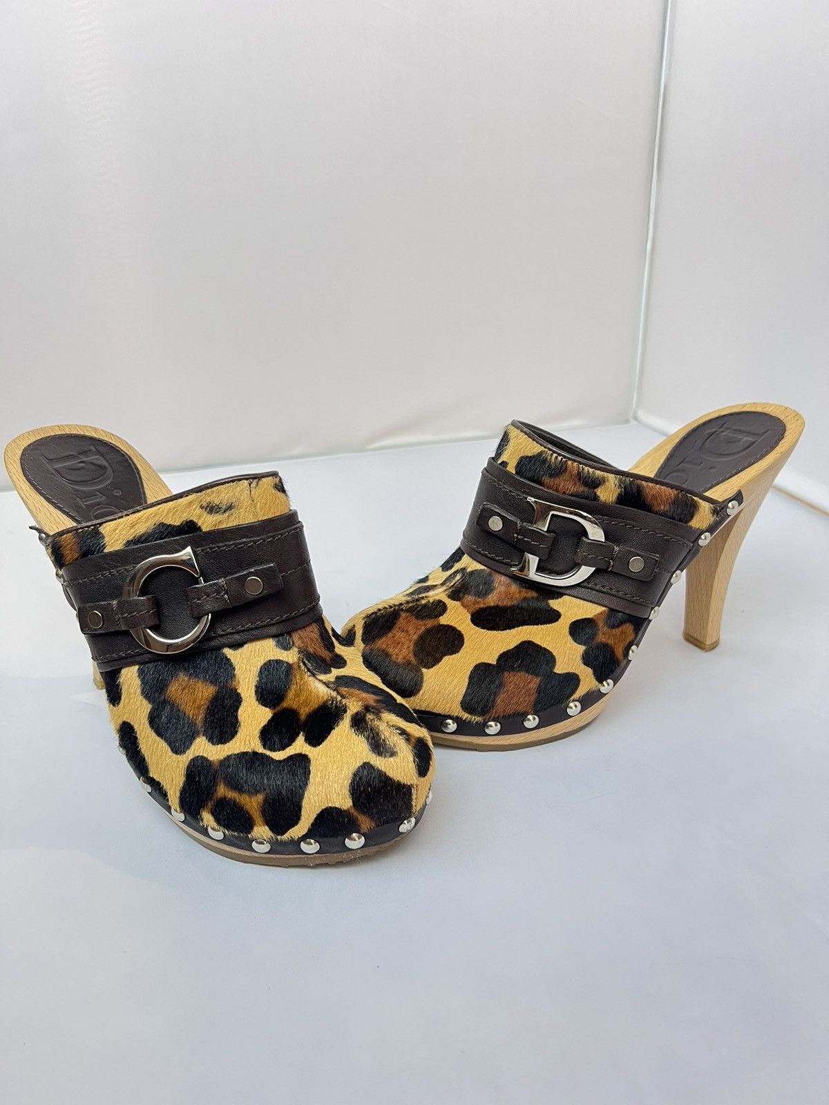 image of Dior Logo Leopard Print Mule Shoes Clogs, Women's (Size 6.5)