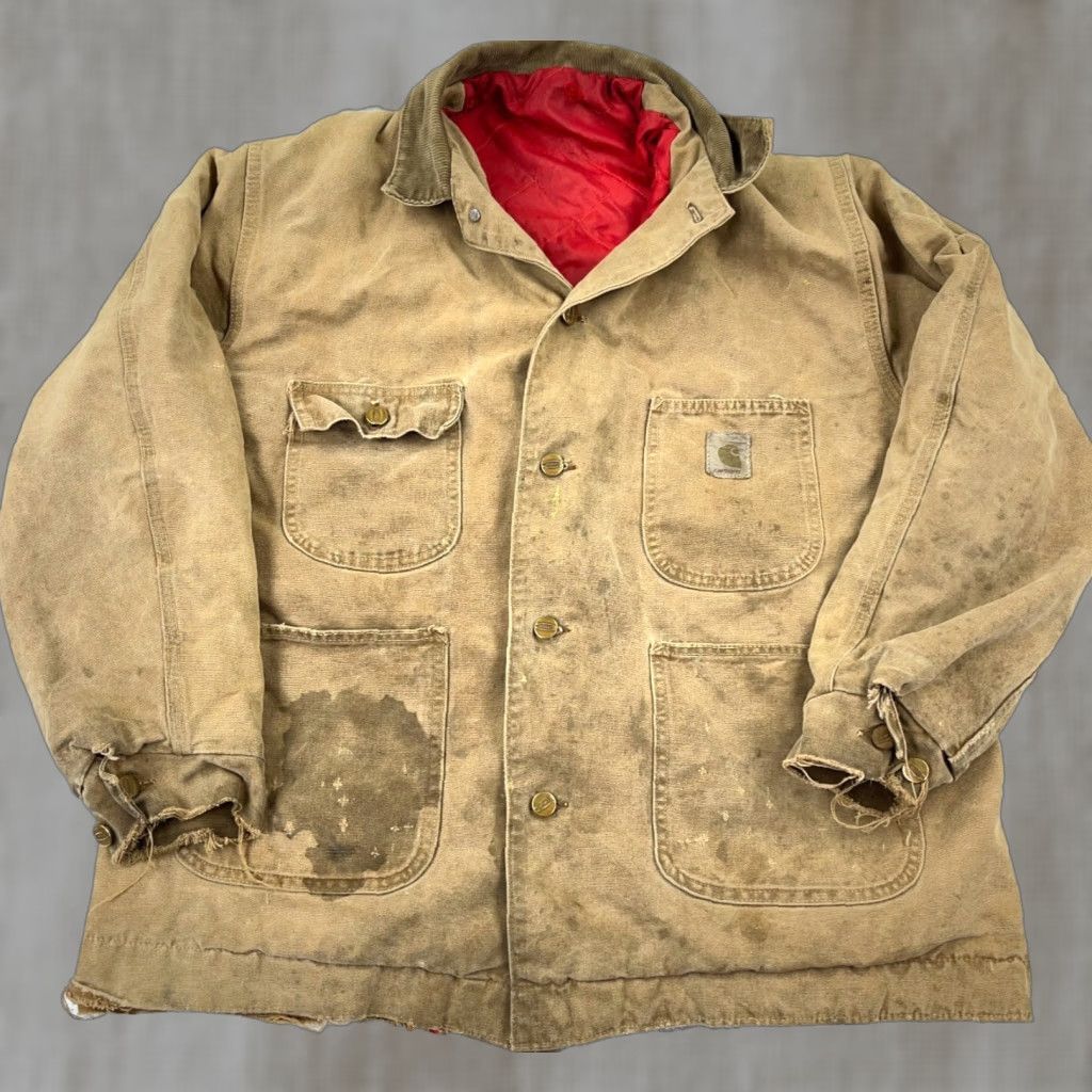 Carhartt VINTAGE Carhartt Chore Jacket Men M Beige Distressed 90s Thrashed Faded Lined Canvas Zip Jacket Mens Size US M / EU 48-50 / 2 - 1 Thumbnail