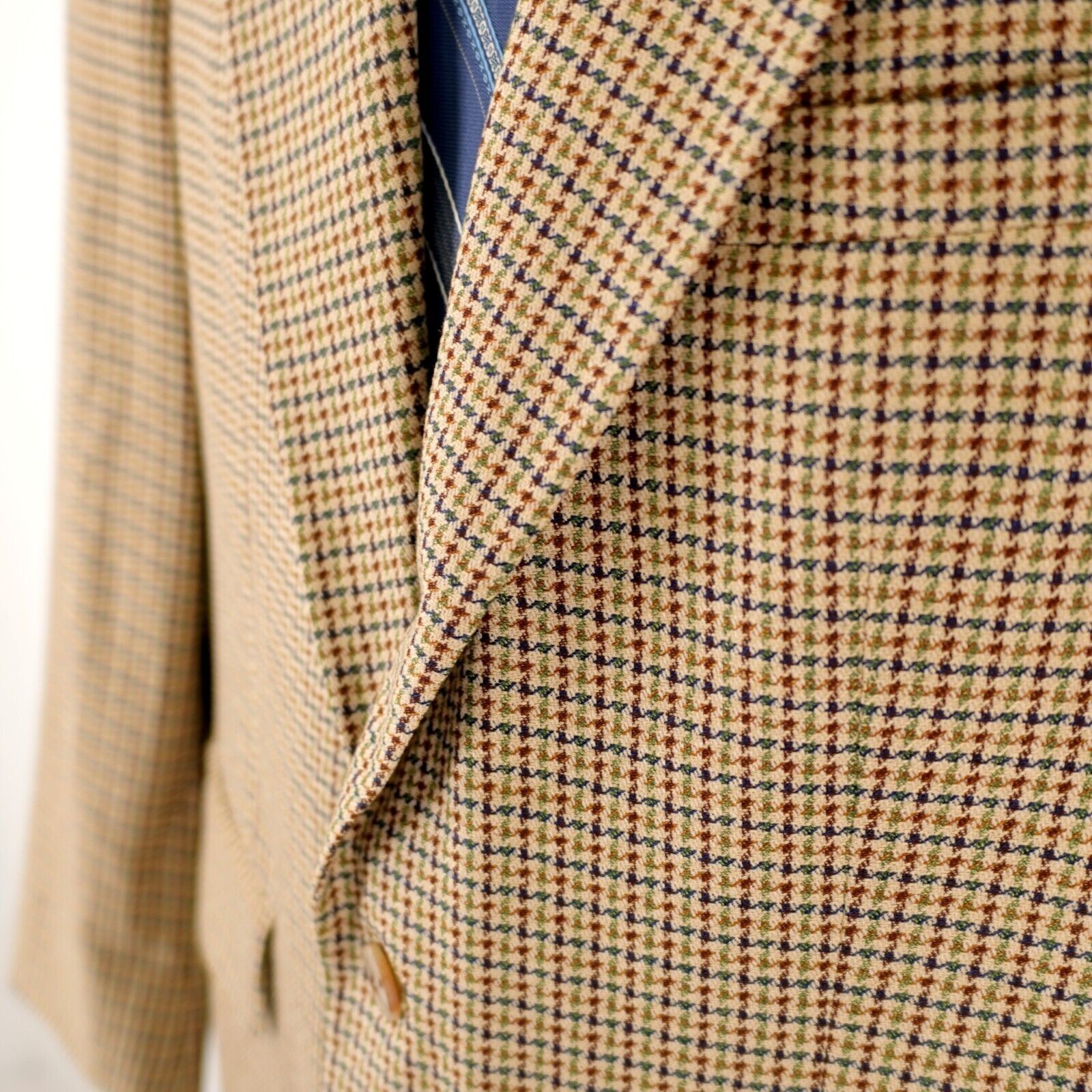 Lands' End Land's End Wool Silk Houndstooth 2 Button Sport Coat 42R Tan Size 42R - 3 Thumbnail