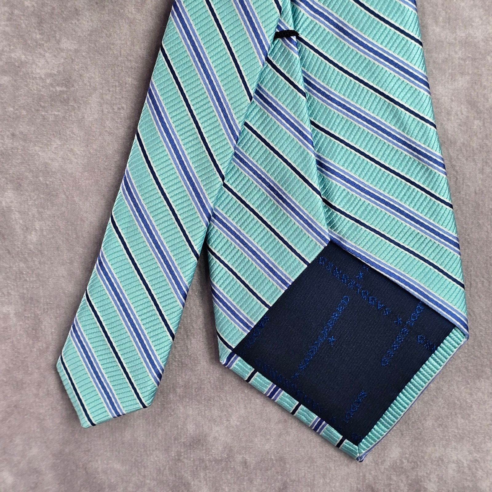 Saddlebred Saddlebred Blue Stripe Repp 100% Silk Men's Neck Tie Size 30 - 6 Thumbnail