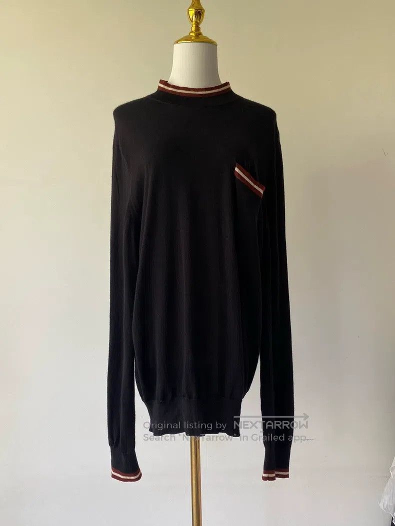 Hermes Hermes Black Knit Crewneck Sweater with Red and White Stri Size US M / EU 48-50 / 2 - 1 Thumbnail