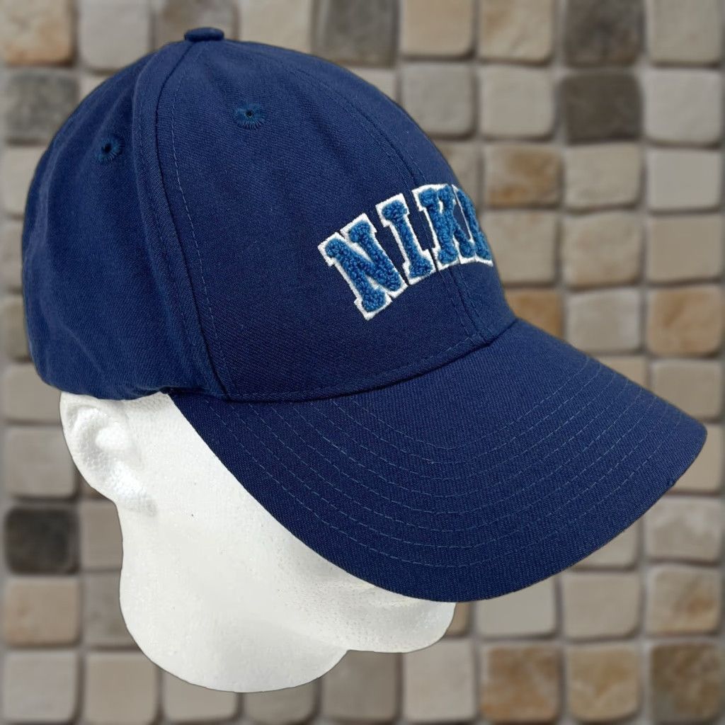 Nike VINTAGE Nike Strapback Hat Cap Wool Blend Embroidered Spellout Navy Blue One Size Adjustable Unisex Adults Baseball Cap Mens Womens Boys Girls Size ONE SIZE - 1 Thumbnail