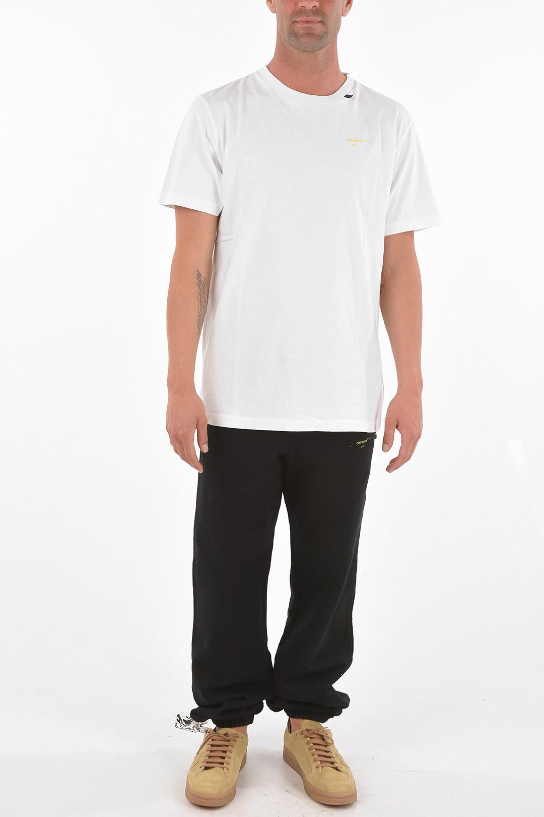 Off-White White and Yellow Acrylic Arrows Logo T-Shirt Size M / US 6-8 / IT 42-44 - 4 Thumbnail