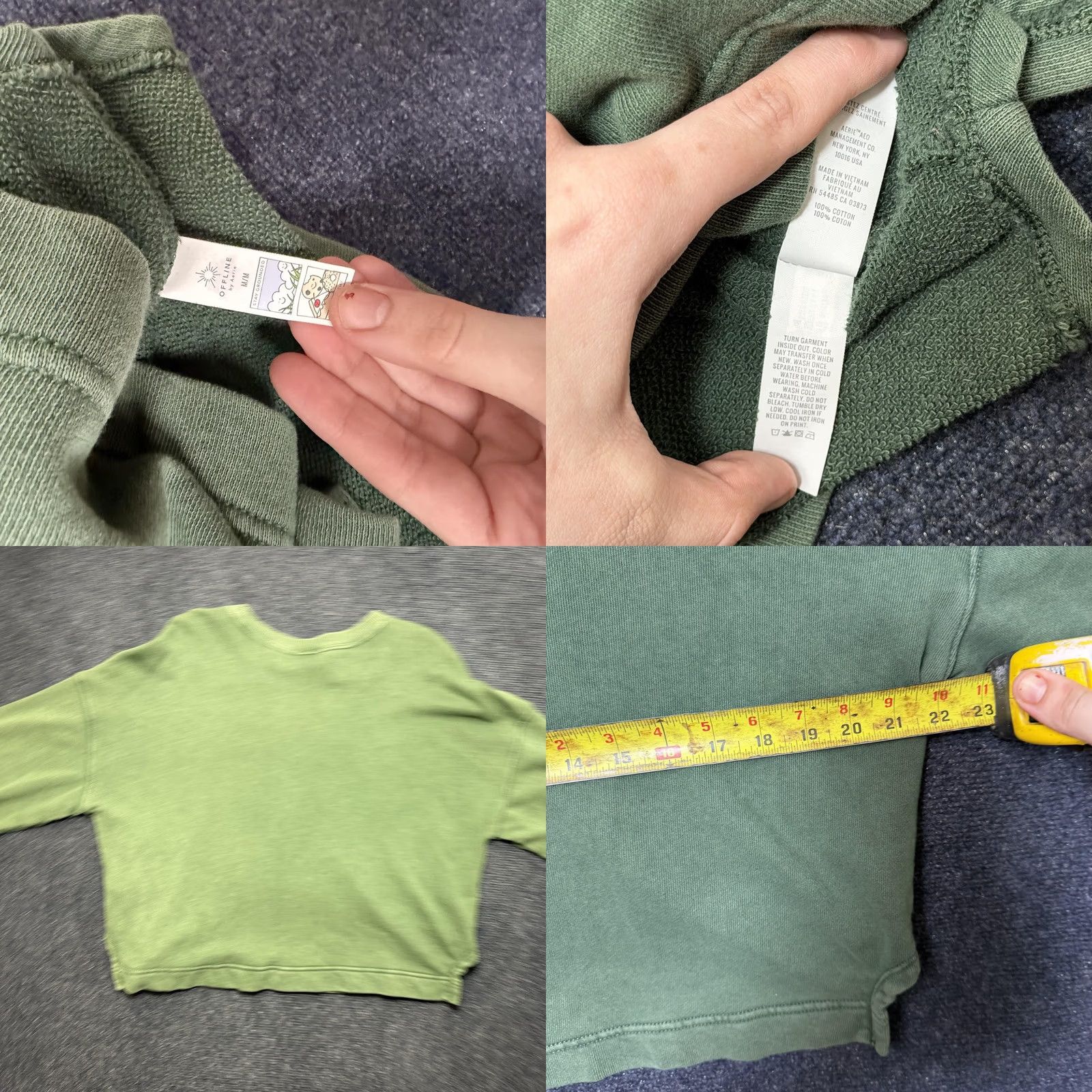 Vintage OFFLINE by Aerie Sweatshirt Womens M Green Running Late Cropped Graphic Crew Neck Pullover Casual Relaxed Top Size M / US 6-8 / IT 42-44 - 8 Thumbnail