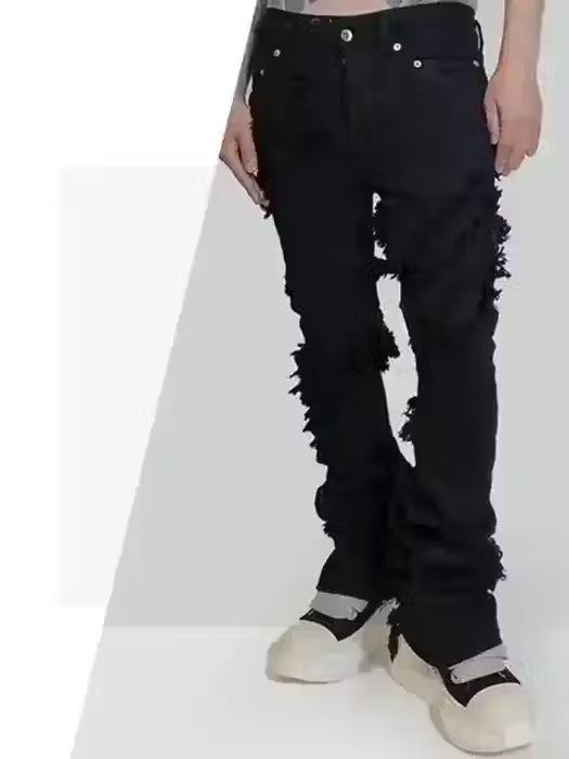 image of Vintage Streetwear Punk Flared Skinny Pants With Fraying in Black, Men's (Size 32)