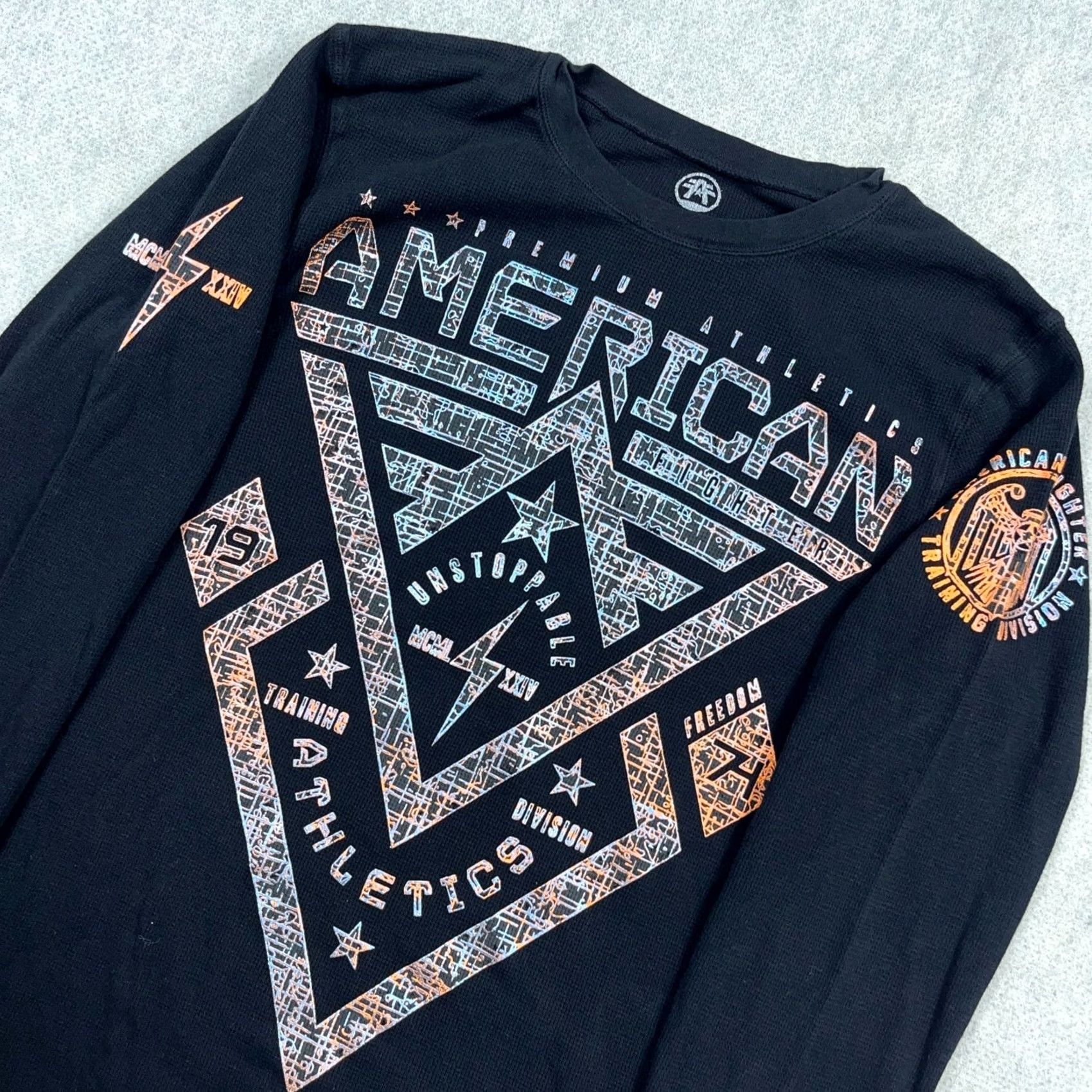 Vintage American Fighter Shirt Men L Black Long Sleeve Thermal Waffle Knit Tee MMA Size US L / EU 52-54 / 3 - 2 Thumbnail