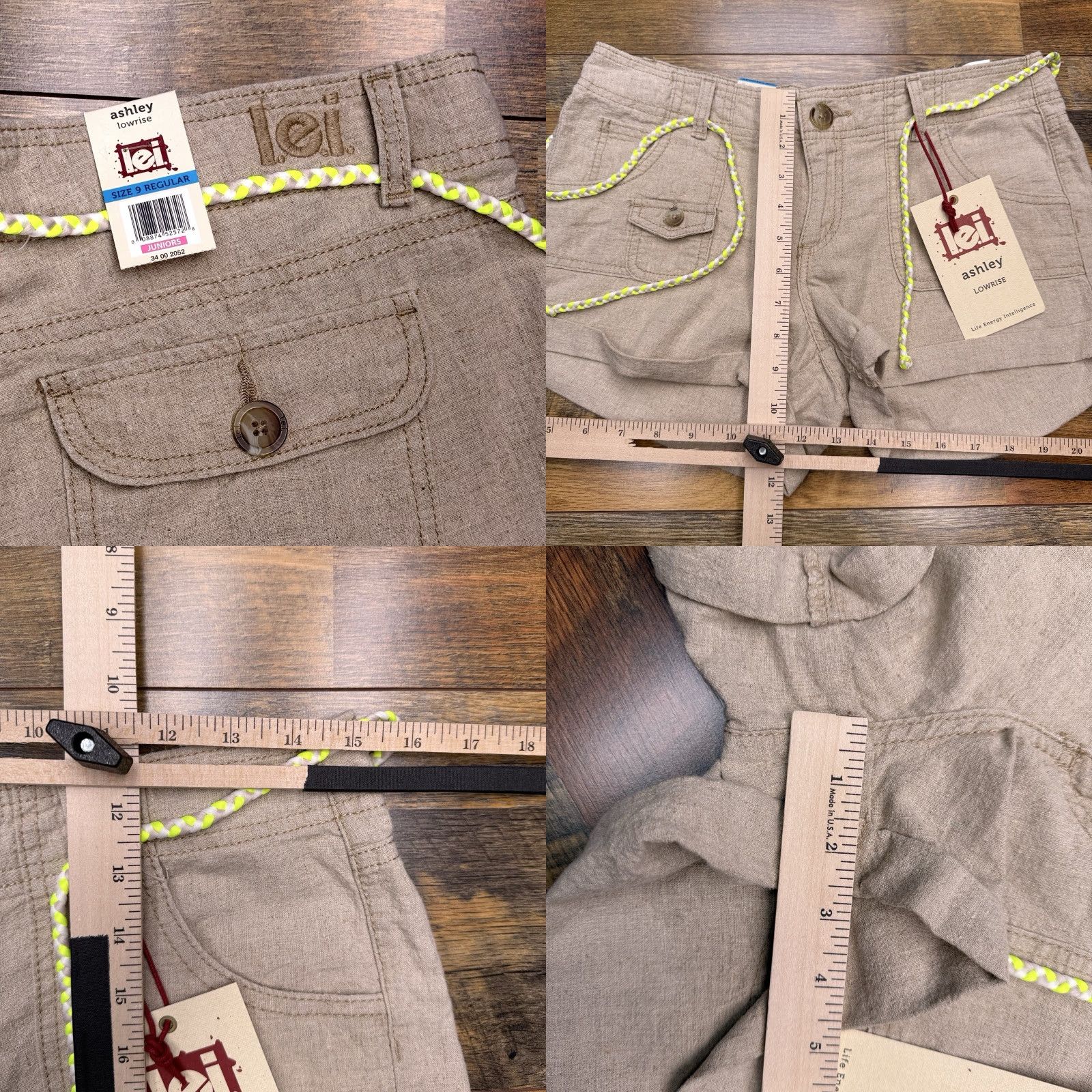 Vintage Lei Short Juniors 9 Tan Neon Belt Low Rise Chino Knit Cotton Linen Regular Belted Zip Casual Summer Spring Fall Adults? Size 30" / US 8 / IT 44 - 8 Thumbnail