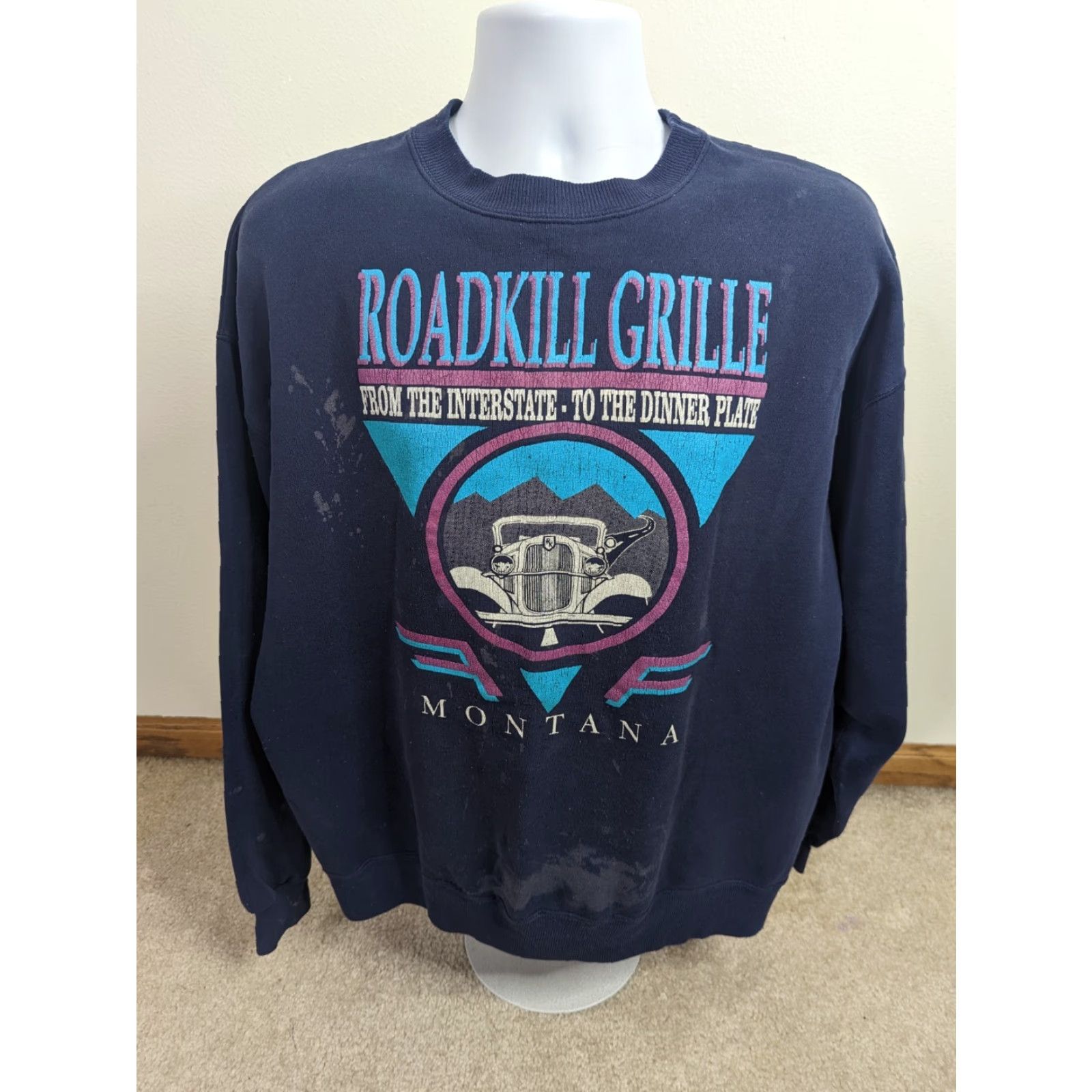 Hanes VINTAGE Hanes Road Kill Grille Sweatshirt Crewneck 2XL XXL Blue Distressed Men Size XL? Size US XXL / EU 58 / 5 - 2 Thumbnail