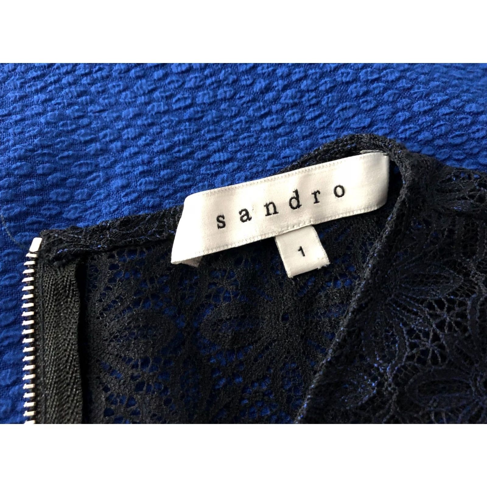 Sandro Sandro Women's Short Sleeve Mini Dress Size 1 Blue & Black Lace Panel Spandex Size 25" / US 0 / IT 36 - 7 Thumbnail