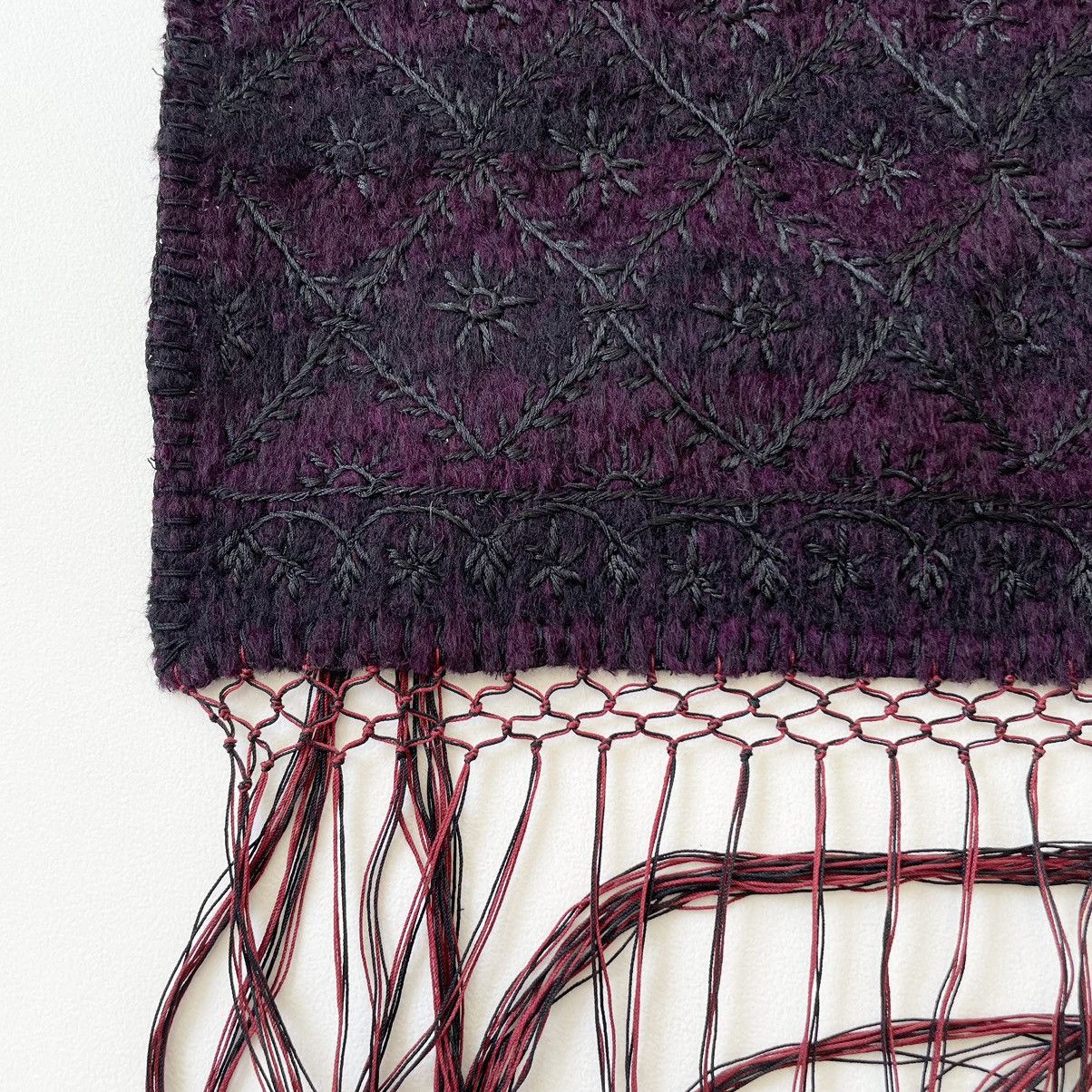 Dries Van Noten Black / Purple ‘Embroidered Wool Scarf’ Size ONE SIZE - 6 Thumbnail