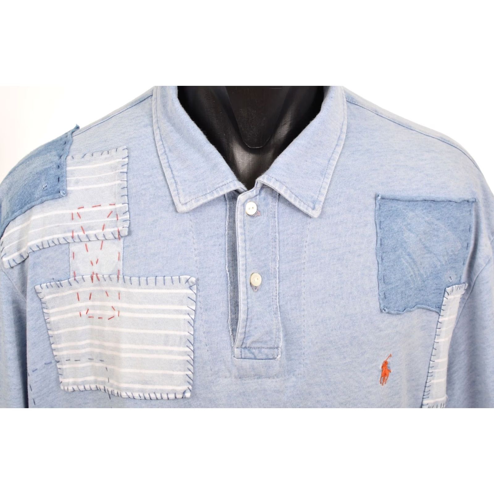 Polo Ralph Lauren Polo Ralph Lauren Polo Shirt XL Patchwork Vintage DDP Mens Short Sleeve Blue Size US XL / EU 56 / 4 - 2 Thumbnail