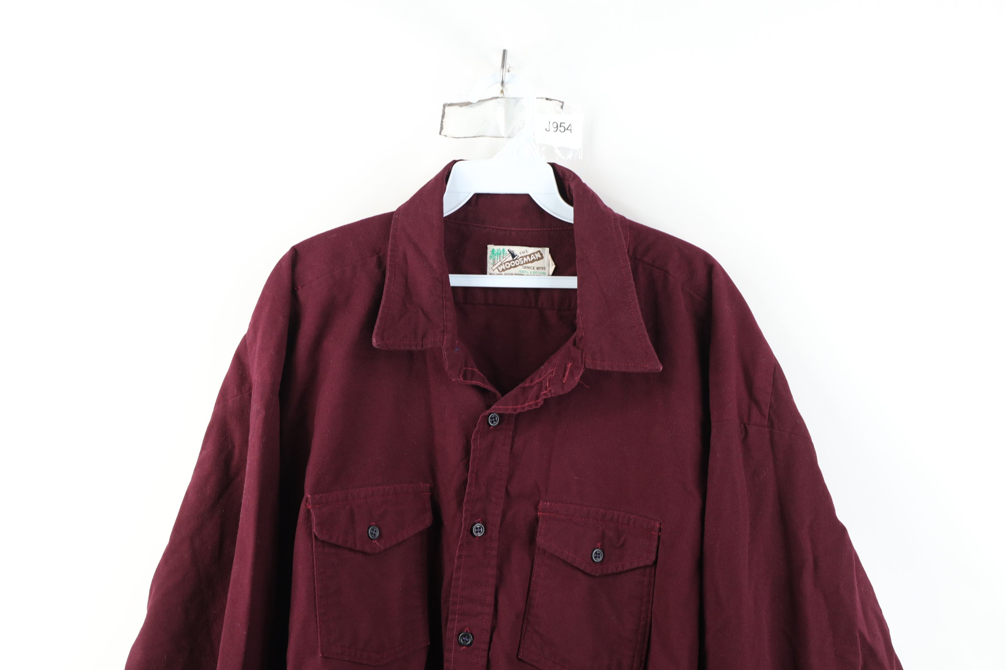 Vintage Vintage 70s Streetwear Chamois Cloth Button Shirt Maroon USA Size US XXL / EU 58 / 5 - 2 Thumbnail