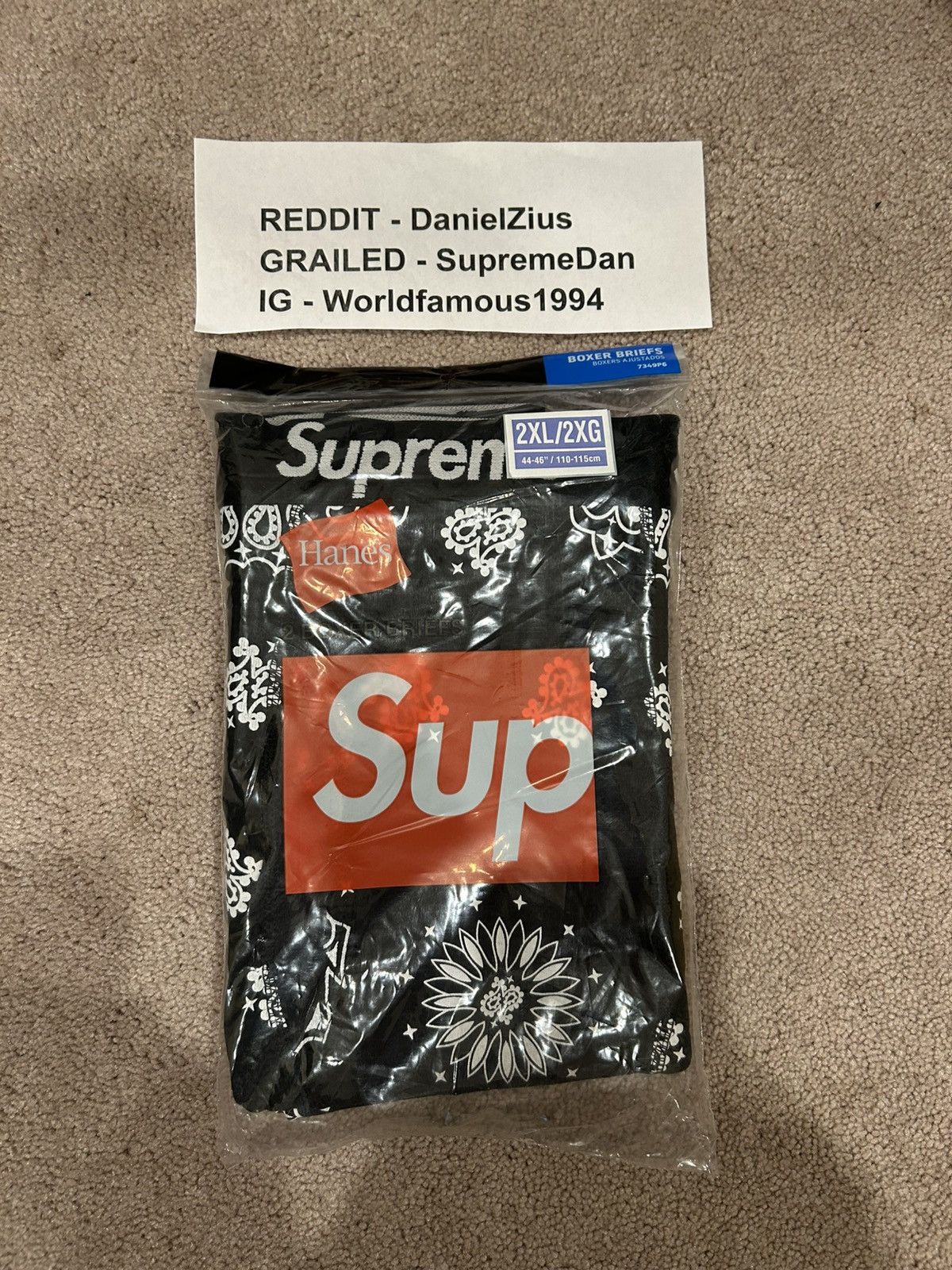 Hanes × Supreme Supreme x Hanes Bandana Boxer Briefs (2 Pack) 'Black' Size 46 - 2 Thumbnail