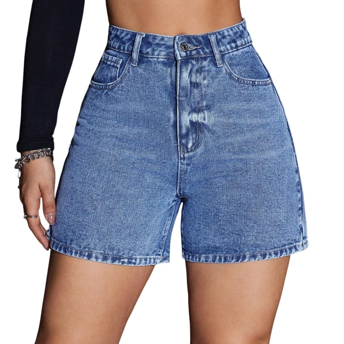 Shein Women's Denim Shorts With Pockets in Blue, Size 2/26 Size 26" / US 2 / IT 38 - 1 Thumbnail