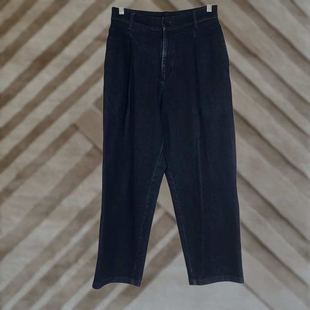 Muji MUJI Dark Wash Pleated Denim Trousers High Rise Straight Leg Indigo Pants Small Size 28" / US 6 / IT 42 - 1 Thumbnail