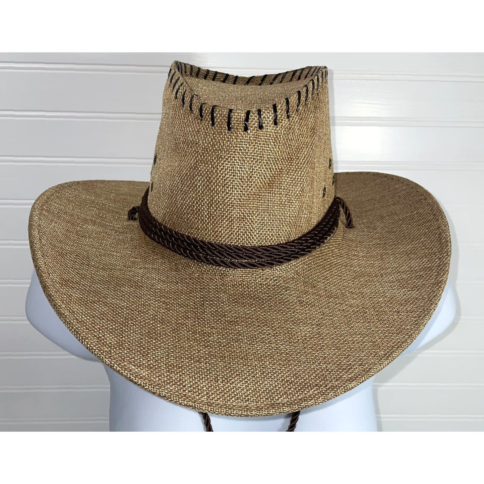 Vintage Womens Cowboy Hat Tweed Tan Adjustable Drawstring One Size Beige Casual Western 5 Panel Northwest (NWOT) New? Size ONE SIZE - 3 Thumbnail