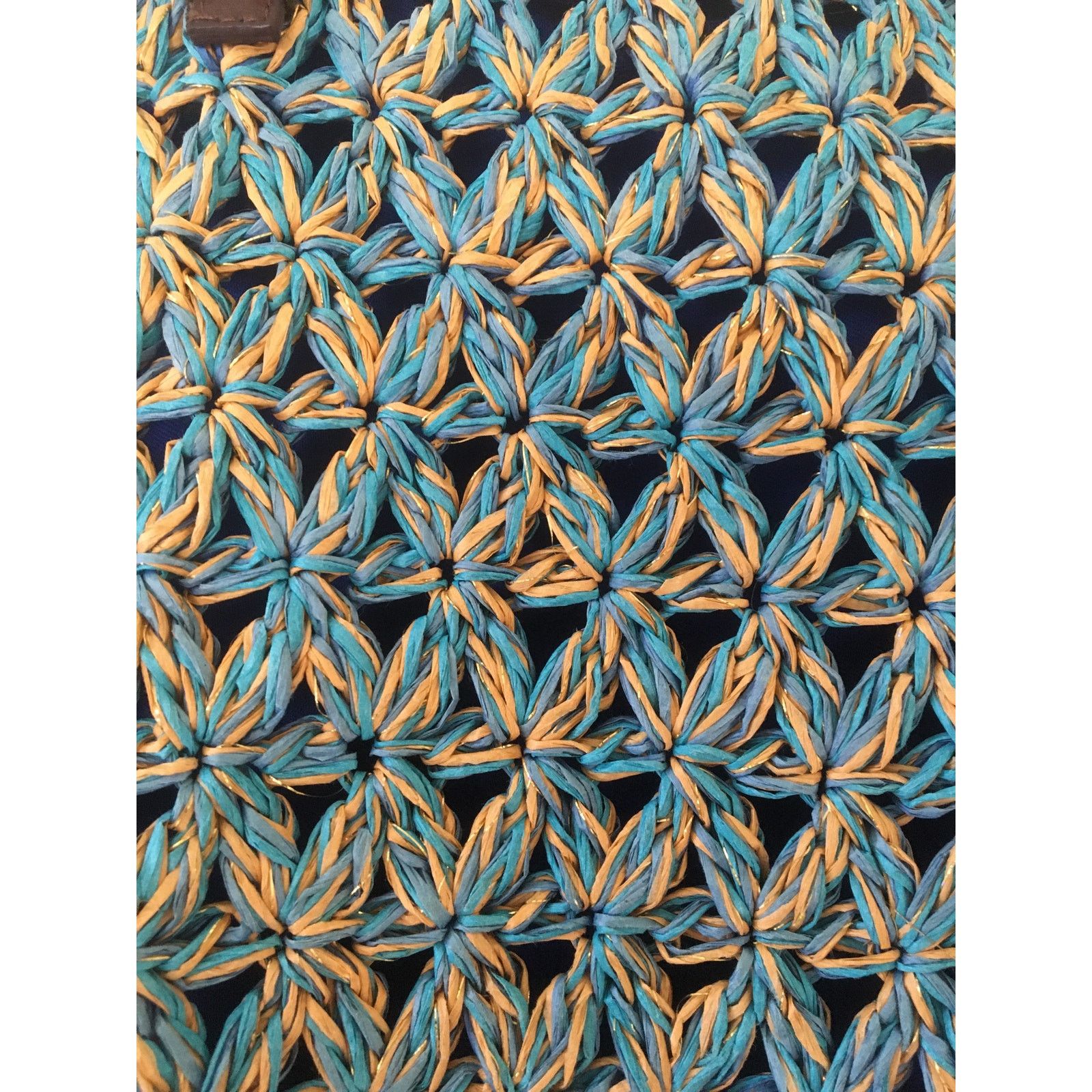 Other Blue Miami Woven Blue, Straw Gold Threads Shoulder Bag Purse Size ONE SIZE - 8 Thumbnail