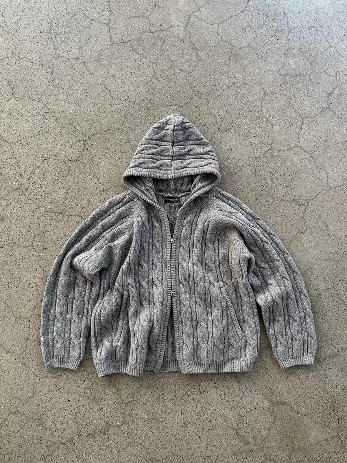 Other Gray Cable Knit Hooded Zip-Up Sweater, Cozy Pullover Hoodie Size US M / EU 48-50 / 2 - 1 Thumbnail