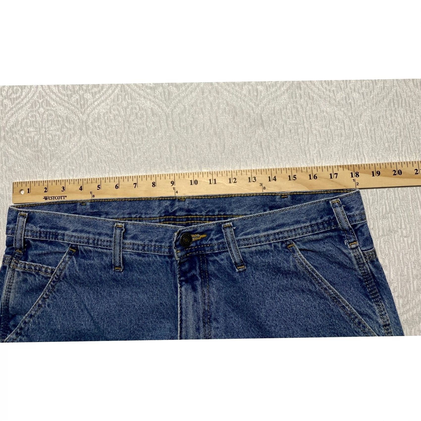 Vintage Rugged Wear Mens Carpenter Shorts Blue Denim Medium Wash Relaxed Fit 36 Jorts Cargo 5-Pocket Workwear Denim Shorts Mens 36 Blue Size US 36 / EU 52 - 3 Thumbnail