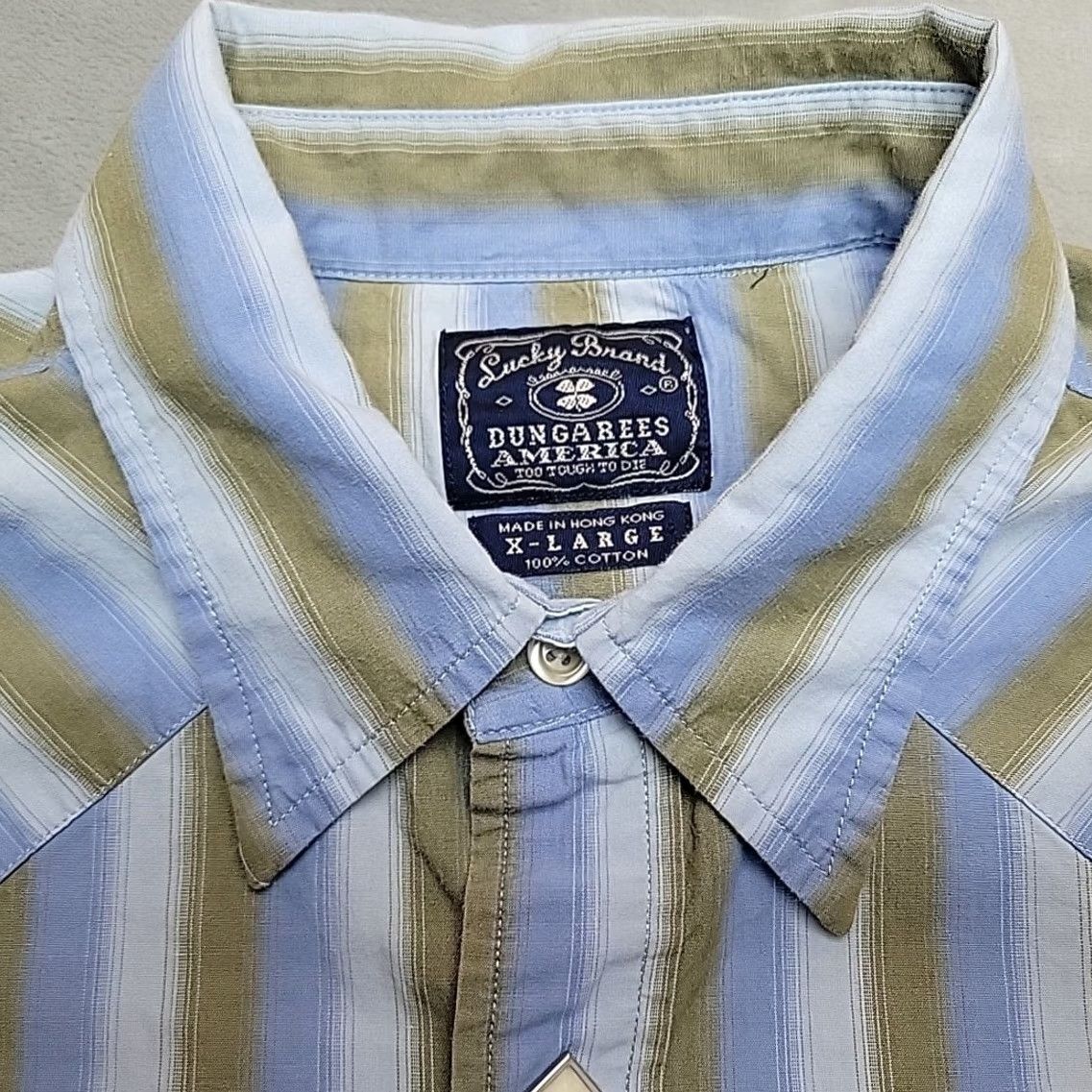 Lucky Brand Lucky Brand Shirt Mens XL Blue Green Striped Pearl Snap Long Sleeve Western Size US XL / EU 56 / 4 - 4 Thumbnail