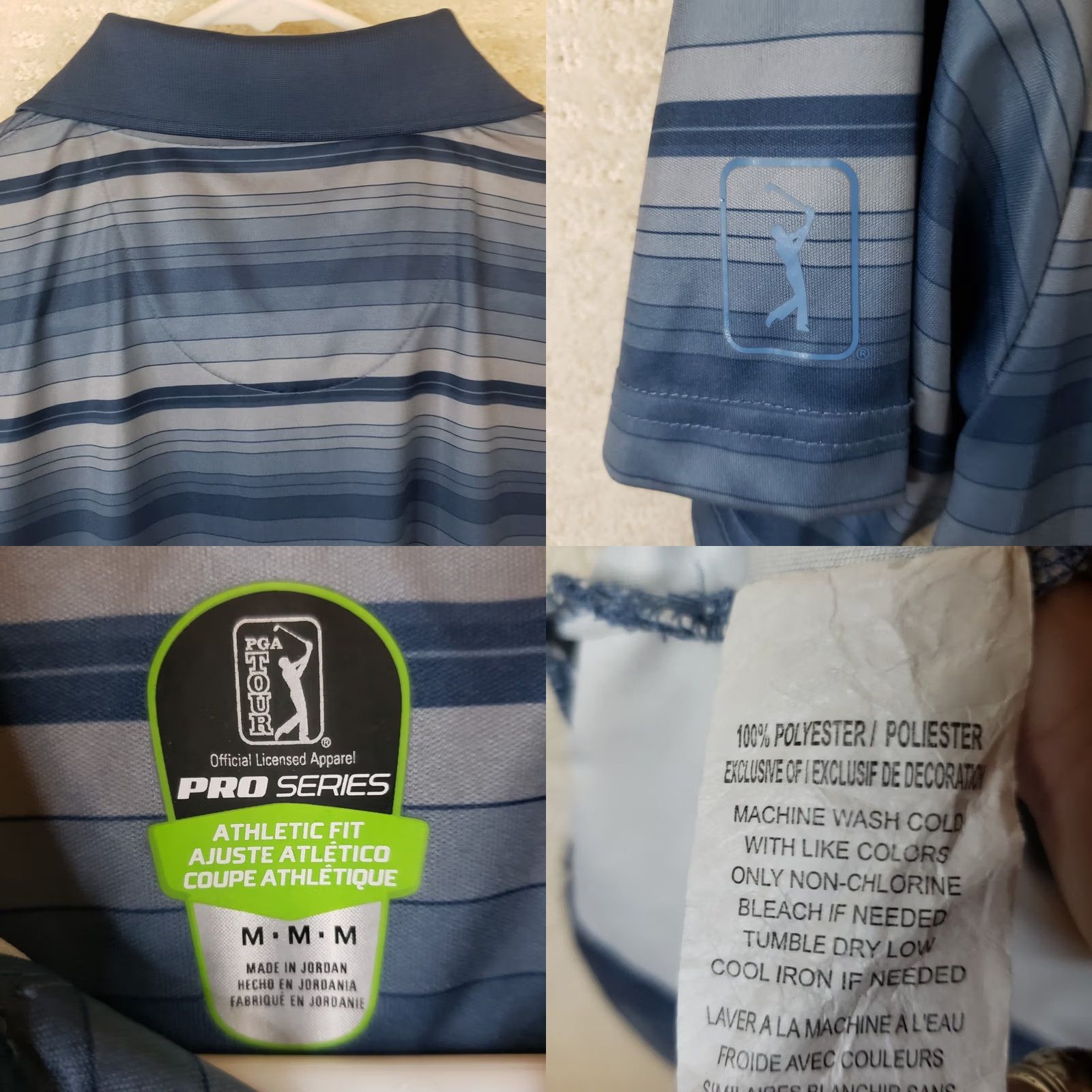 PGA Tour PGA Tour Pro Series Polo Shirt Men Blue Striped Short Sleeve Pullover Breathable 100% Polyester Golf Shirt M Regular Size US M / EU 48-50 / 2 - 8 Thumbnail