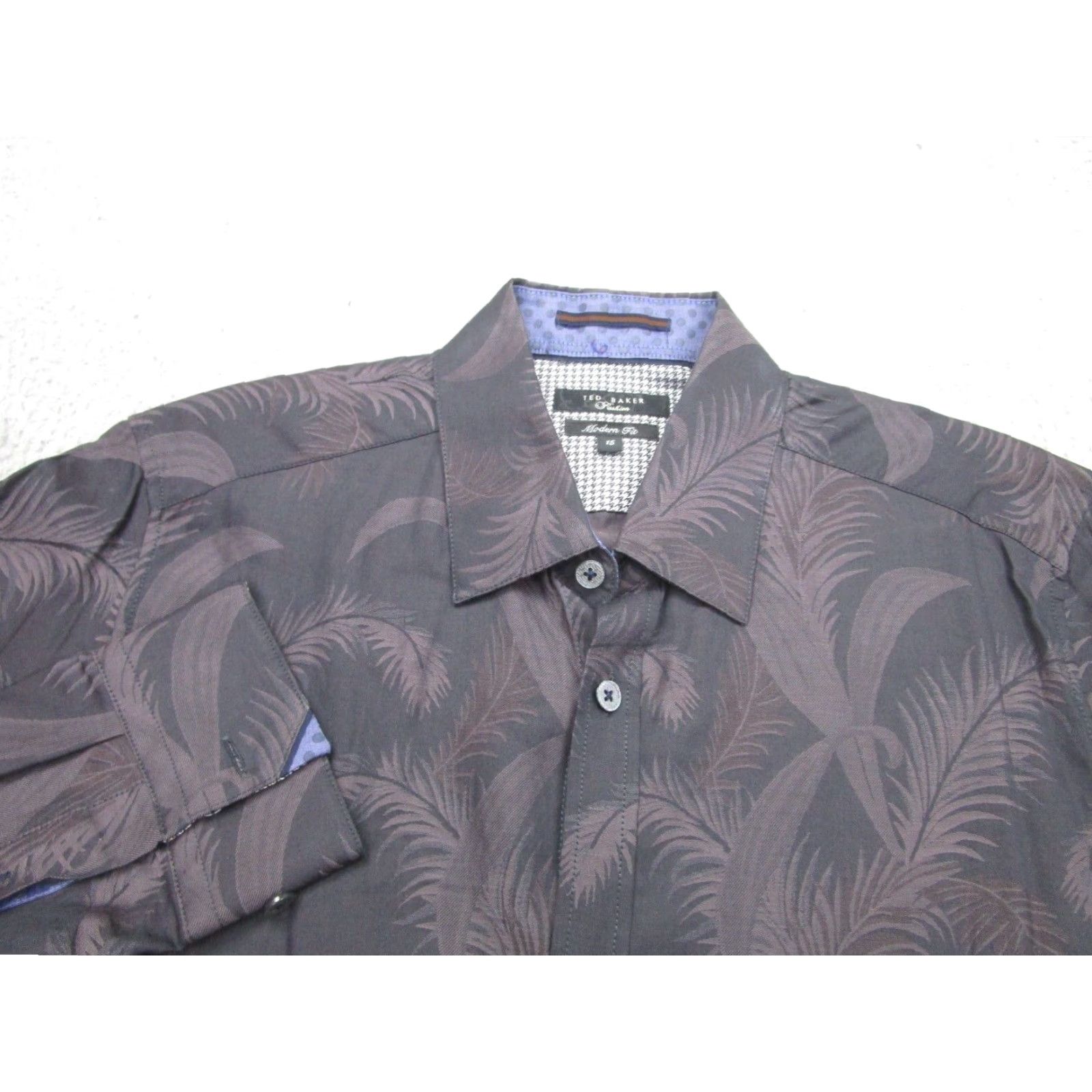 Ted Baker Ted Baker Shirt Mens 15 Small Gray Purple Floral Flowers Slimming Dress Casual Size US M / EU 48-50 / 2 - 3 Thumbnail