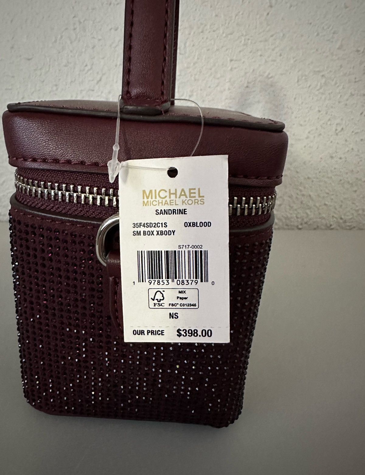 Michael Kors Sandrine Small Box Crossbody Bag With Cristal In Oxblood Size ONE SIZE - 11 Thumbnail