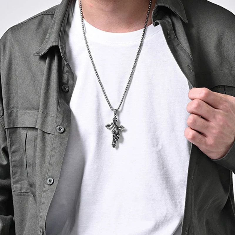Jewelry Vintage Praying Hands Cross Pendant Necklace Size ONE SIZE - 5 Thumbnail
