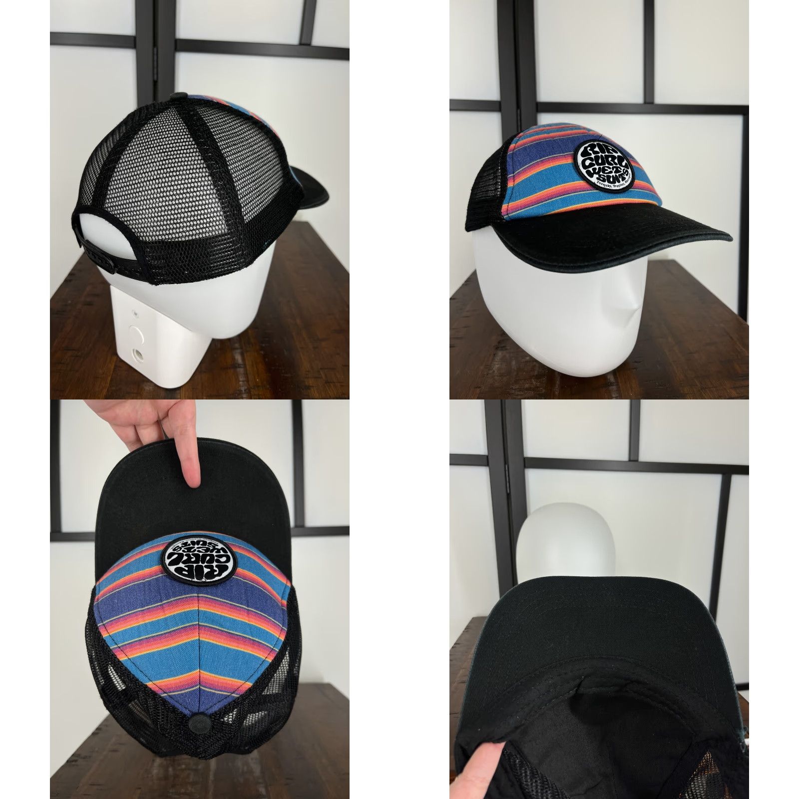 Rip Curl Rip Curl Hat Striped Blue Stripe Black Adult One Size Trucker Men Size 44L - 8 Thumbnail