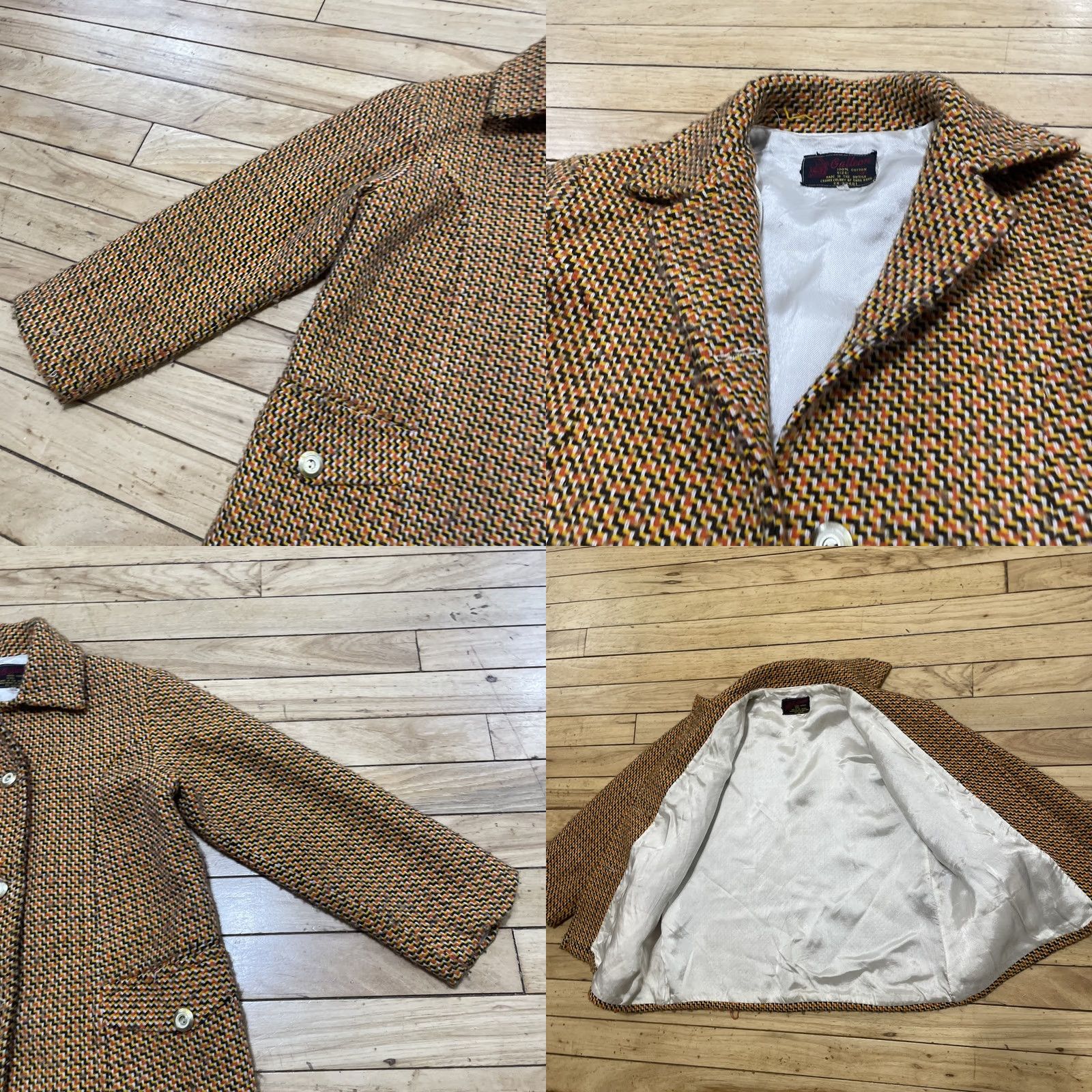 Vintage VINTAGE Galleon Blazer Jacket Women 14 1960s 70s Mod Tweed Brown Yellow Orange Geometric Size S / US 4 / IT 40 - 9 Thumbnail