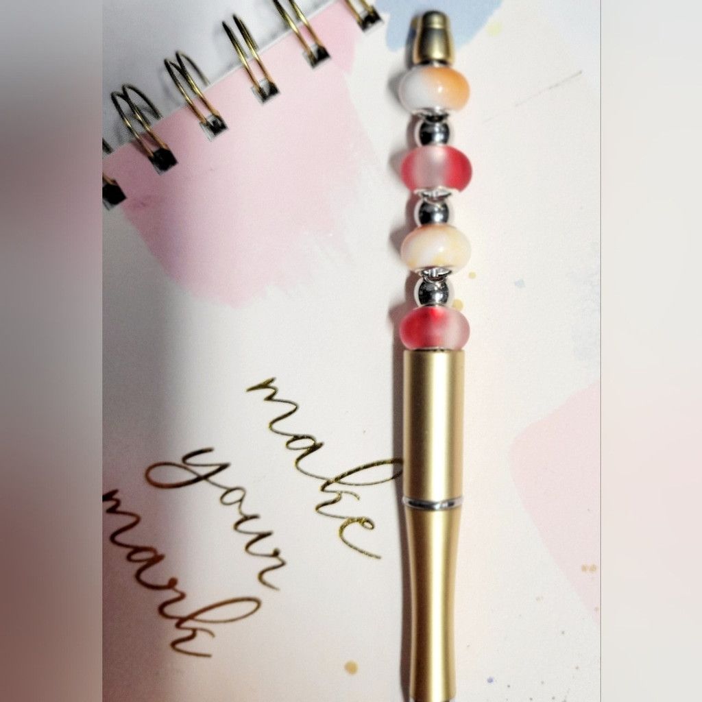 Handmade Set of 3x Large Beaded Pens in Black, White, and Gold. Size ONE SIZE - 2 Thumbnail