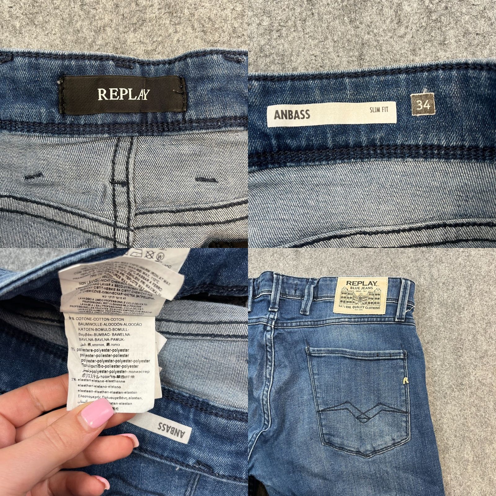 Replay Replay Anbass Jeans Slim Tapered 34 32 Mid Blue Whiskers Stretch Denim Cotton Elastan Mens Regular Size 34 Size US 34 / EU 50 - 8 Thumbnail