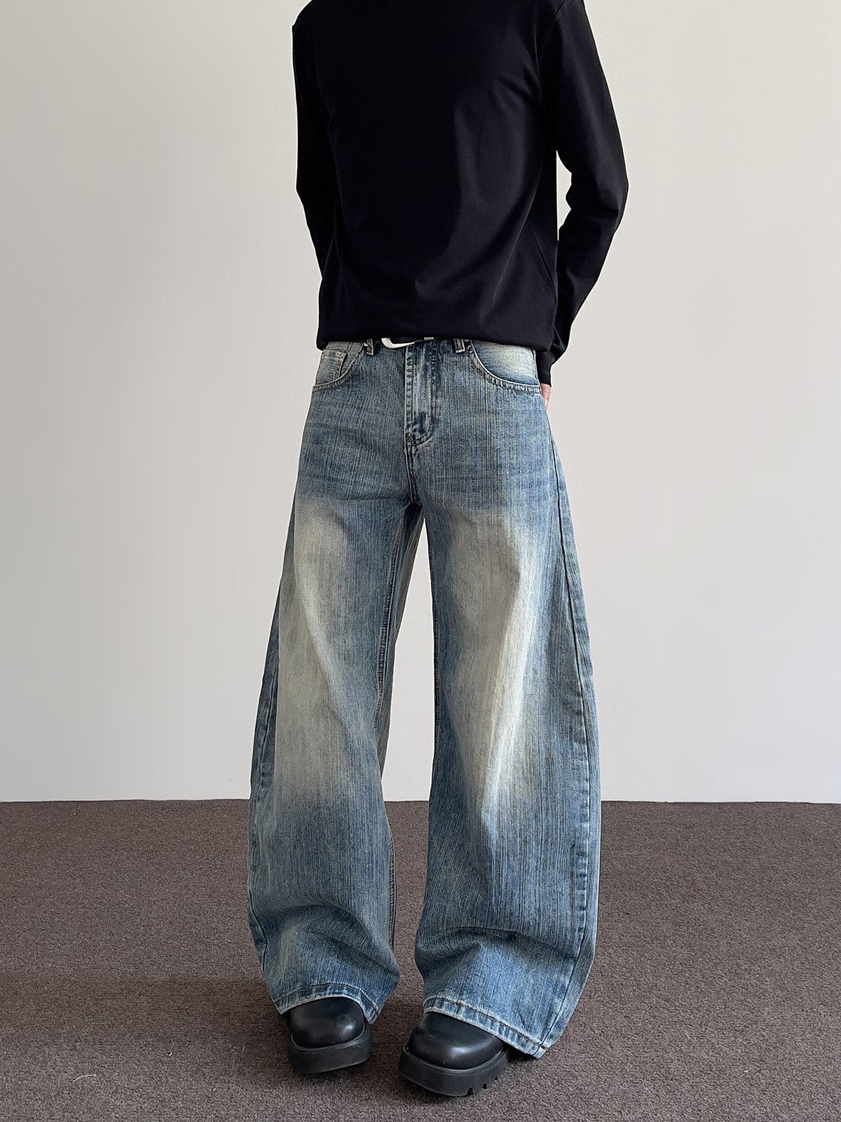 Japanese Brand Men's loose retro straight wide-leg washed scimitar jeans Size US 32 / EU 48 - 3 Thumbnail