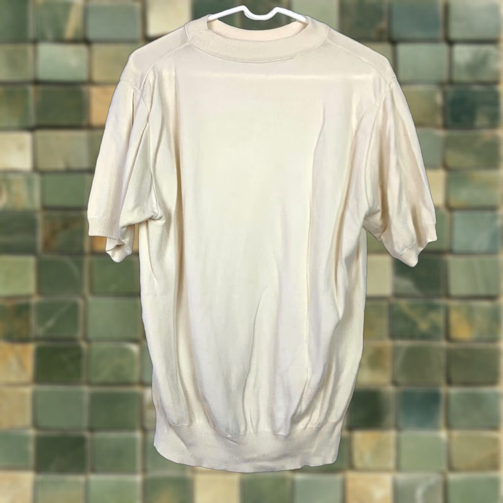 Vintage VINTAGE 70s Fine Knit Short Sleeve Ivory Sweater Mens Chest 38 Crew Neck Pullover Size US L / EU 52-54 / 3 - 1 Thumbnail