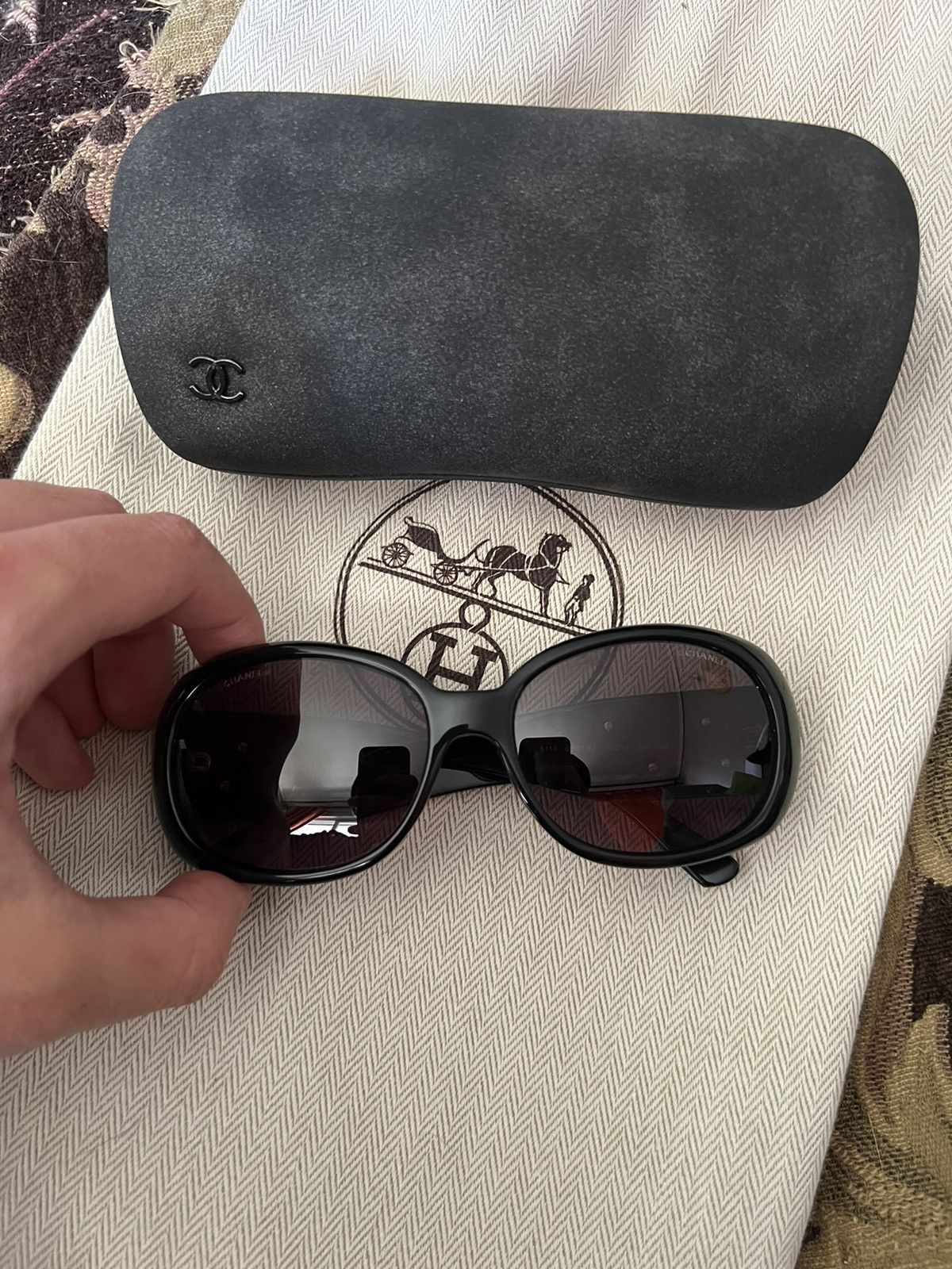 image of Chanel Camellia Sunglasses in Black, Women's