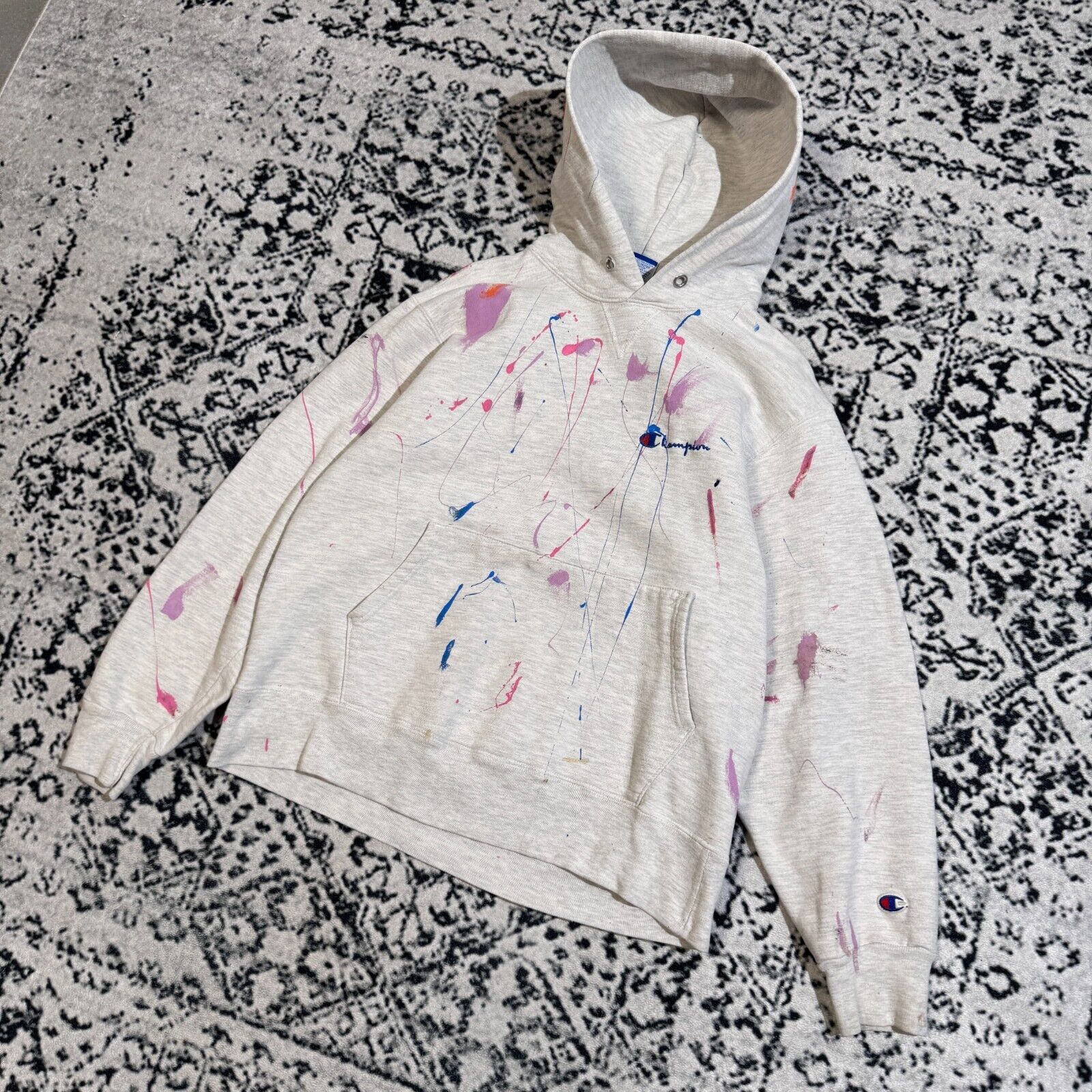 Champion × Vintage Champion Unisex Grey Cotton Hoodie Size S Paint Splatter Size US S / EU 44-46 / 1 - 2 Thumbnail