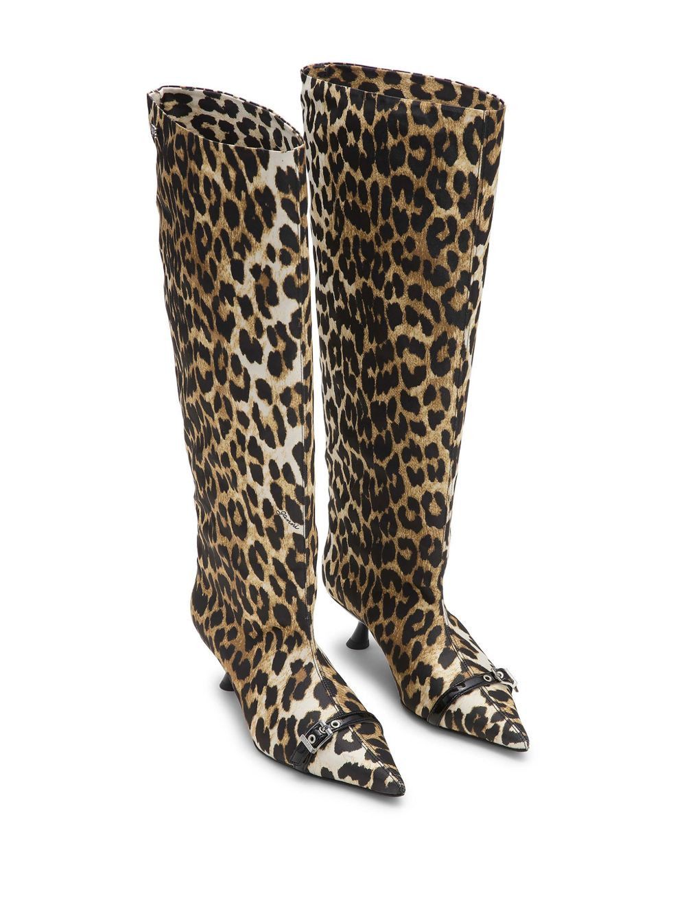 Ganni o1s22i1n0525 Animal Print Fabric Boots in Black/Beige Size US 7 / IT 37 - 3 Thumbnail