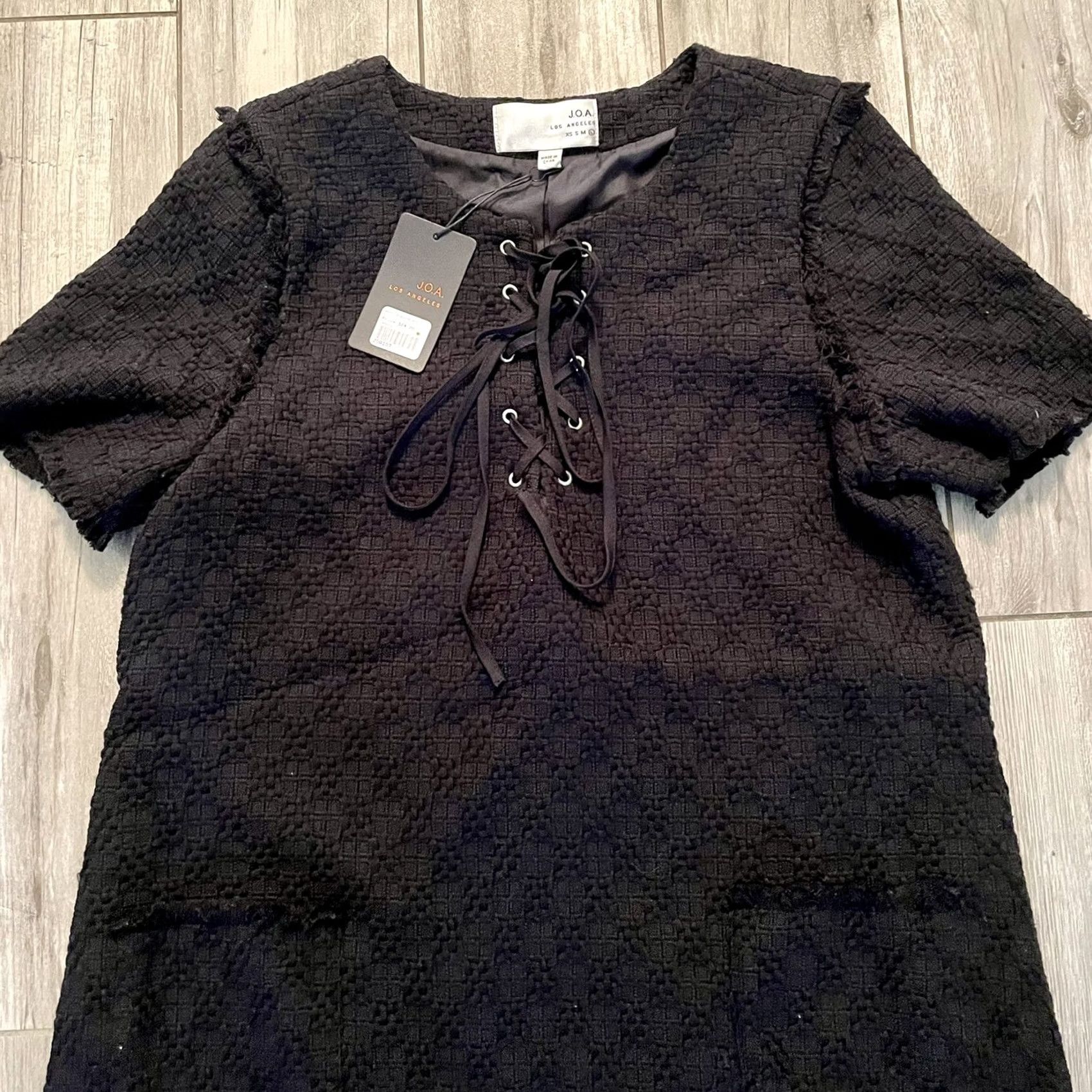 MISA Los Angeles JOA Black Tie Up Sheath Dress L with Pockets - LBD, Short Sleeve, Lace, Fringe, Layered, Lined, Polyester, A-Line, Party/Cocktail, Size L, Womens Size L / US 10 / IT 46 - 3 Thumbnail