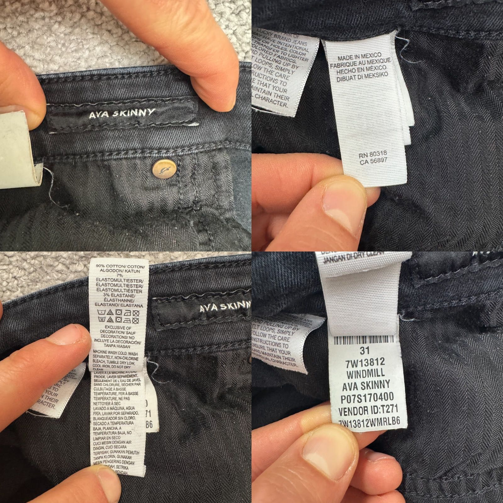 Lucky Brand VINTAGE Lucky Brand Windwill AVA Skinny Denim Jeans Womens 12 High Rise Black 31x28 Size 34" / US 12 / IT 48 - 8 Thumbnail