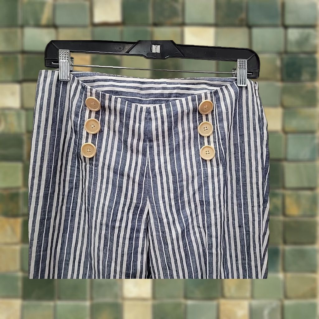 Tory Burch Tory Burch Pants Wide-Leg Linen Nautical Multicolor 100% Linen Sz 4 Womens Pockets Inseam 29.5 in Dress Pants Holiday/Nautical Theme Size 27" / US 4 / IT 40 - 1 Thumbnail