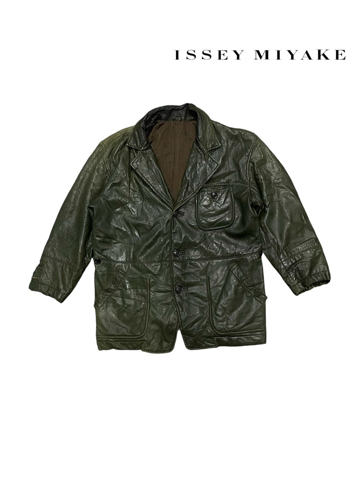 Issey Miyake VINTAGE 90s ISSEY MIYAKE SHEEPSKIN LEATHER JACKET DARK GREEN Size US M / EU 48-50 / 2 - 1 Thumbnail