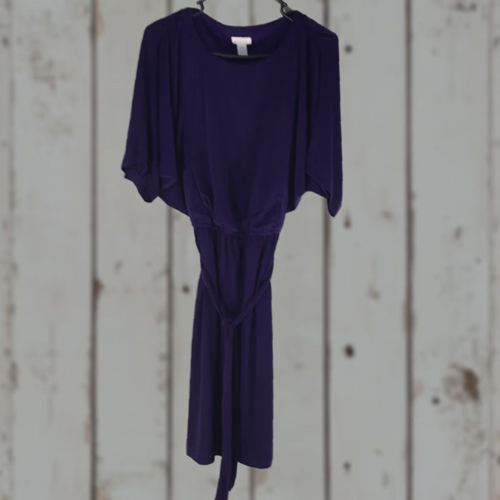 Vintage Chico's Women's Purple X-Soft Belted Midi Dress Size S Spring Summer Casual Workwear Size S / US 4 / IT 40 - 1 Thumbnail