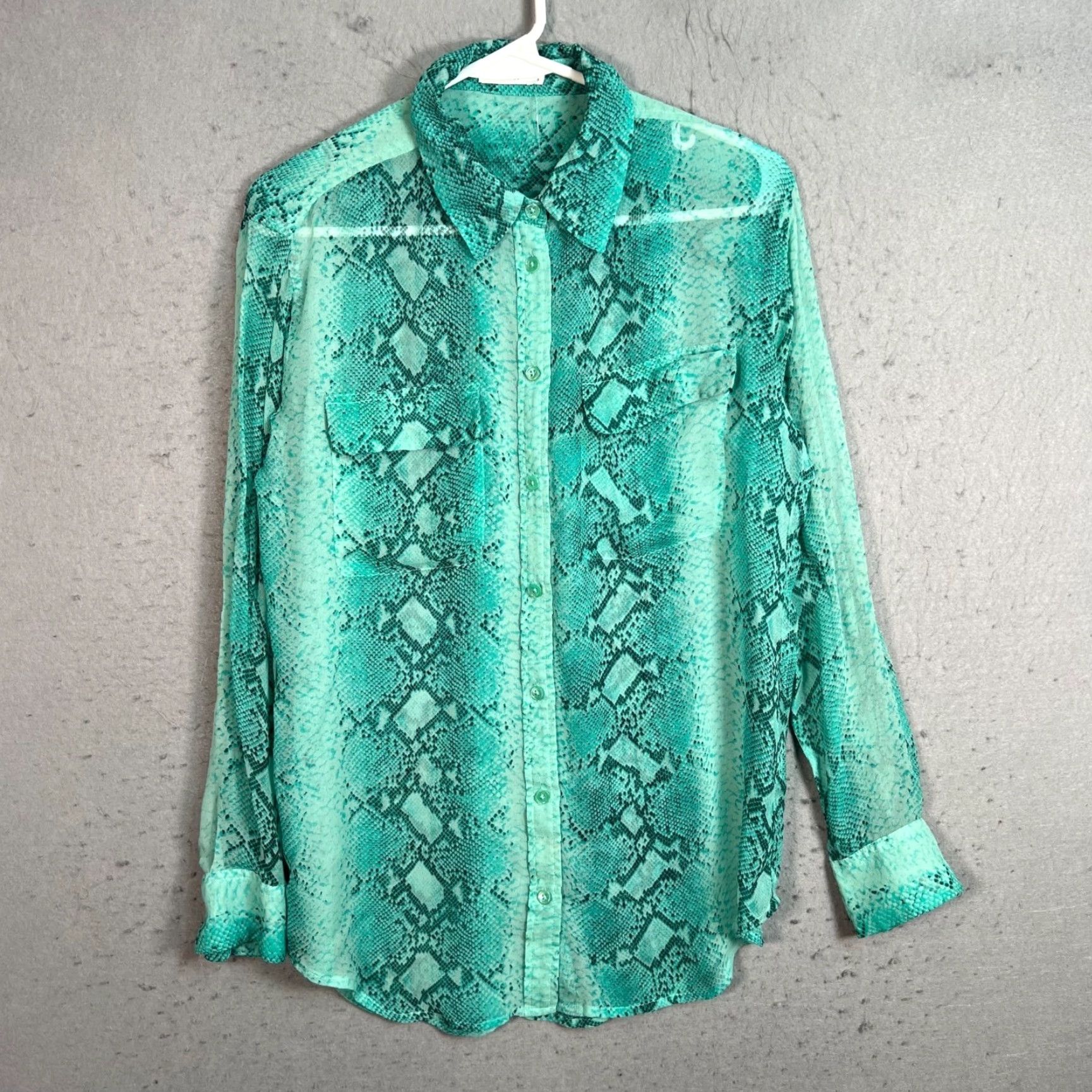 Equipment Equipment Femme Womens Small Green Snake Print Button-Down Sheer Blouse Size S / US 4 / IT 40 - 2 Thumbnail