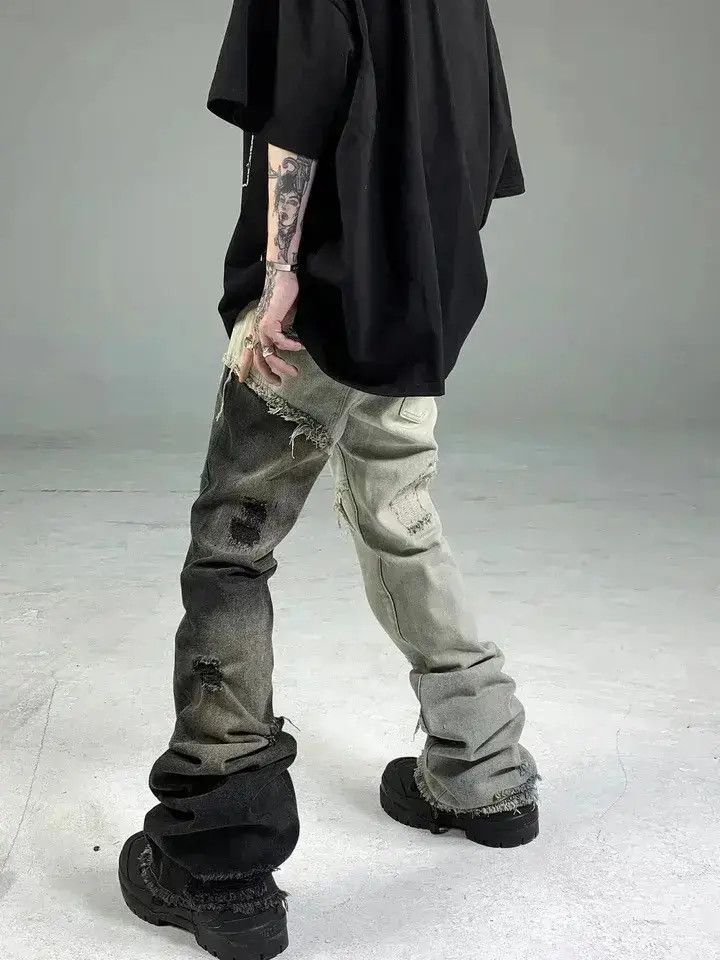 Japanese Brand cutting-edge design, stitching, tattered beggar pants Size US 30 / EU 46 - 2 Thumbnail