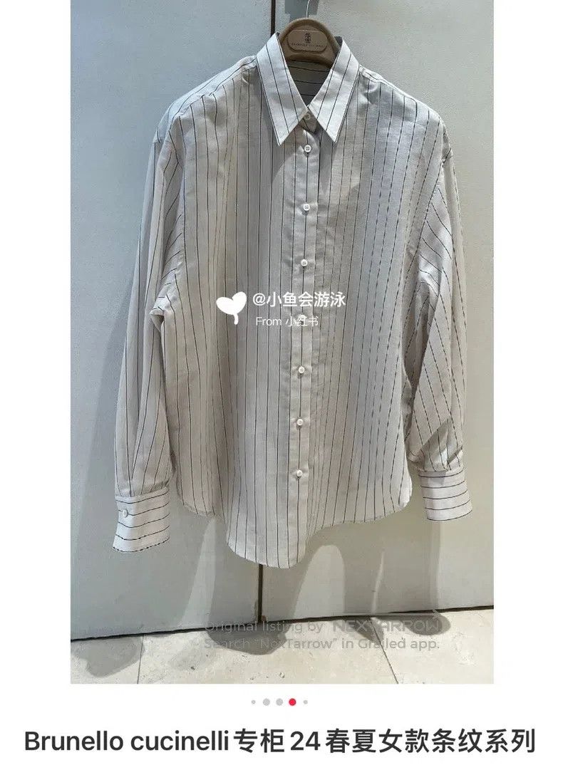 Brunello Cucinelli Brunello Cucinelli Gold and silver thread striped shirt Size S / US 4 / IT 40 - 2 Thumbnail