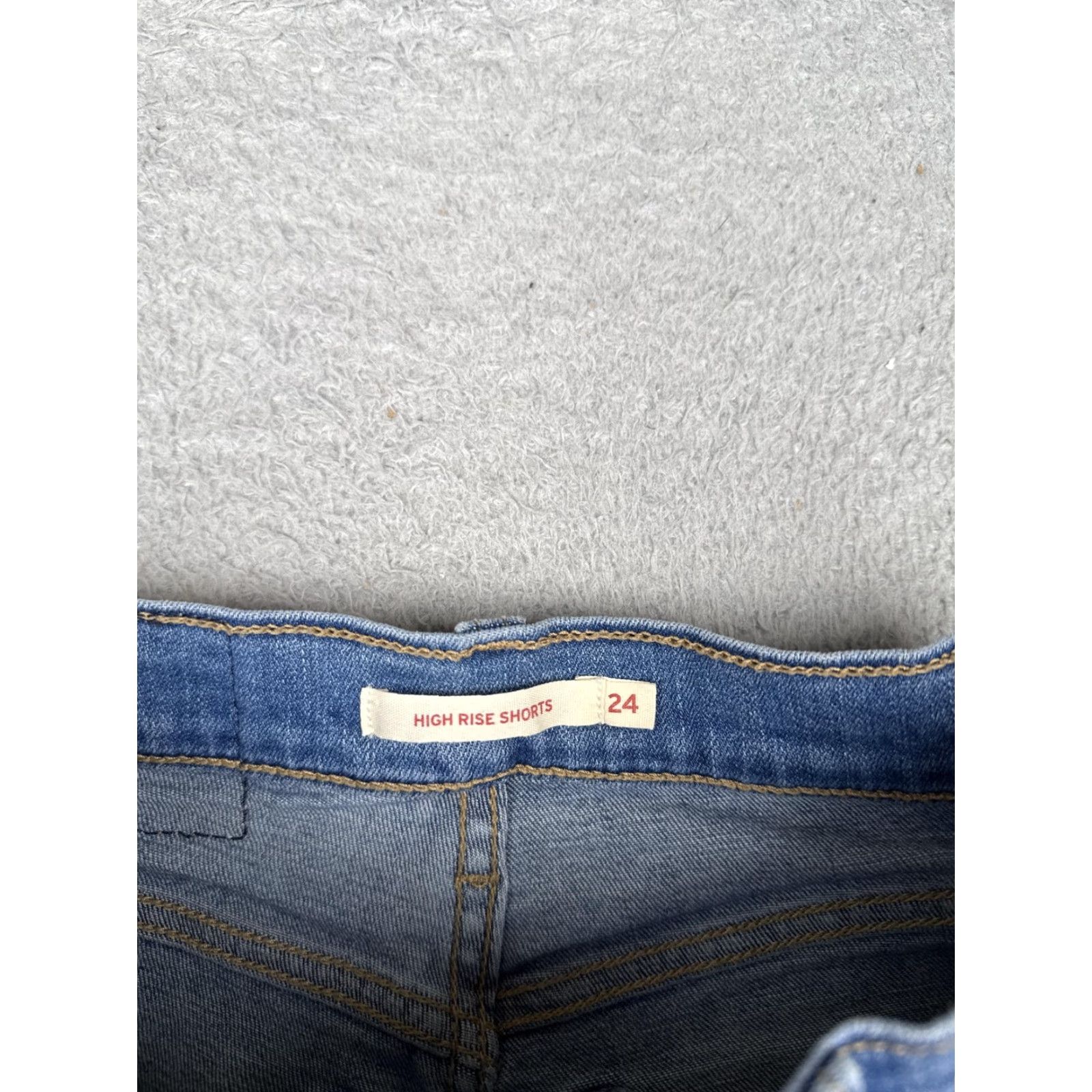 Levi's Levis High Rise Shorts Womens 24x3 Blue Distressed Denim Cutoff Raw Hem Frayed Size 42" / US 20 - 7 Thumbnail