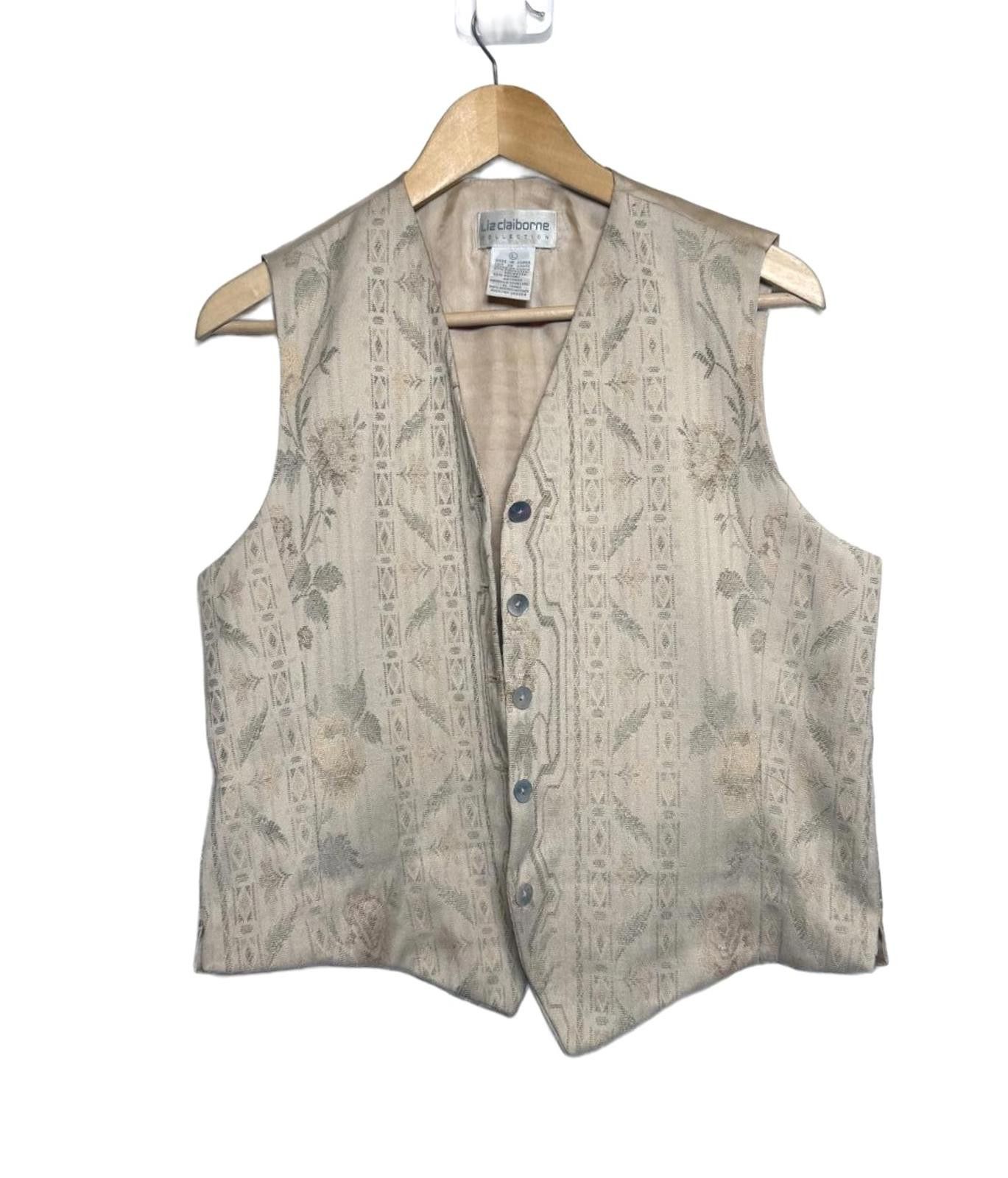Other Vintage Liz Claiborne Beige Floral Pattern Button-Up Vest Size L / US 10 / IT 46 - 3 Thumbnail