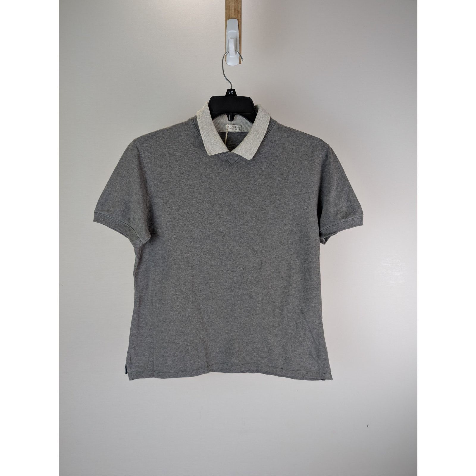 Brunello Cucinelli o1rshd1 CC20 grey cotton polo shirt with a white collar Size US M / EU 48-50 / 2 - 2 Thumbnail