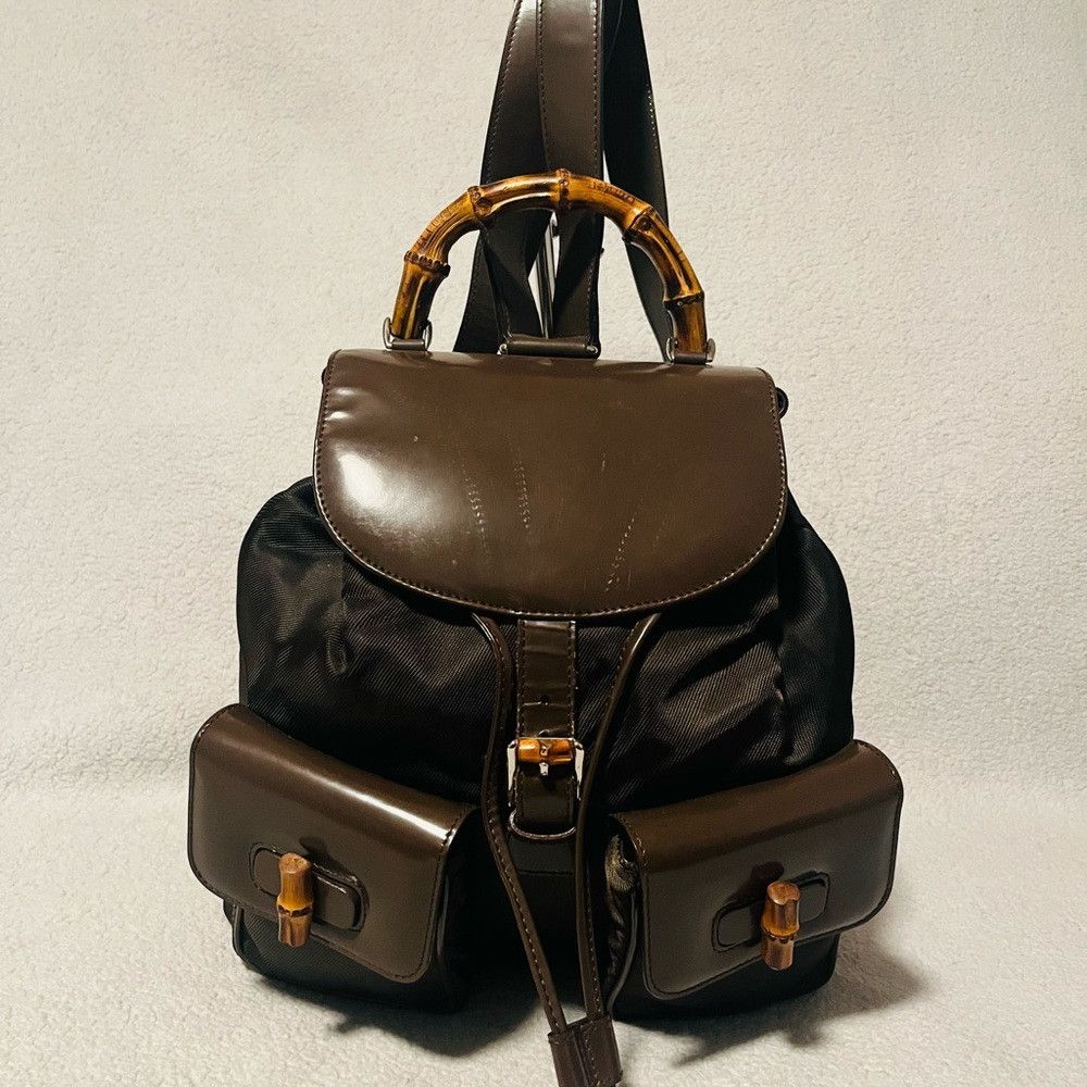 Gucci Gucci 2 Way Bamboo Chocolate Nylon/Patent Leather Backpack Size ONE SIZE - 1 Thumbnail